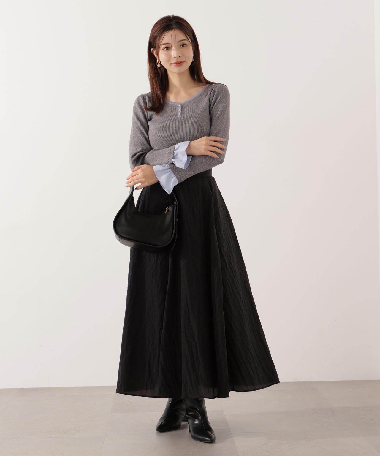 【青島心さん着用】ベルト付きシアーフレアスカート
