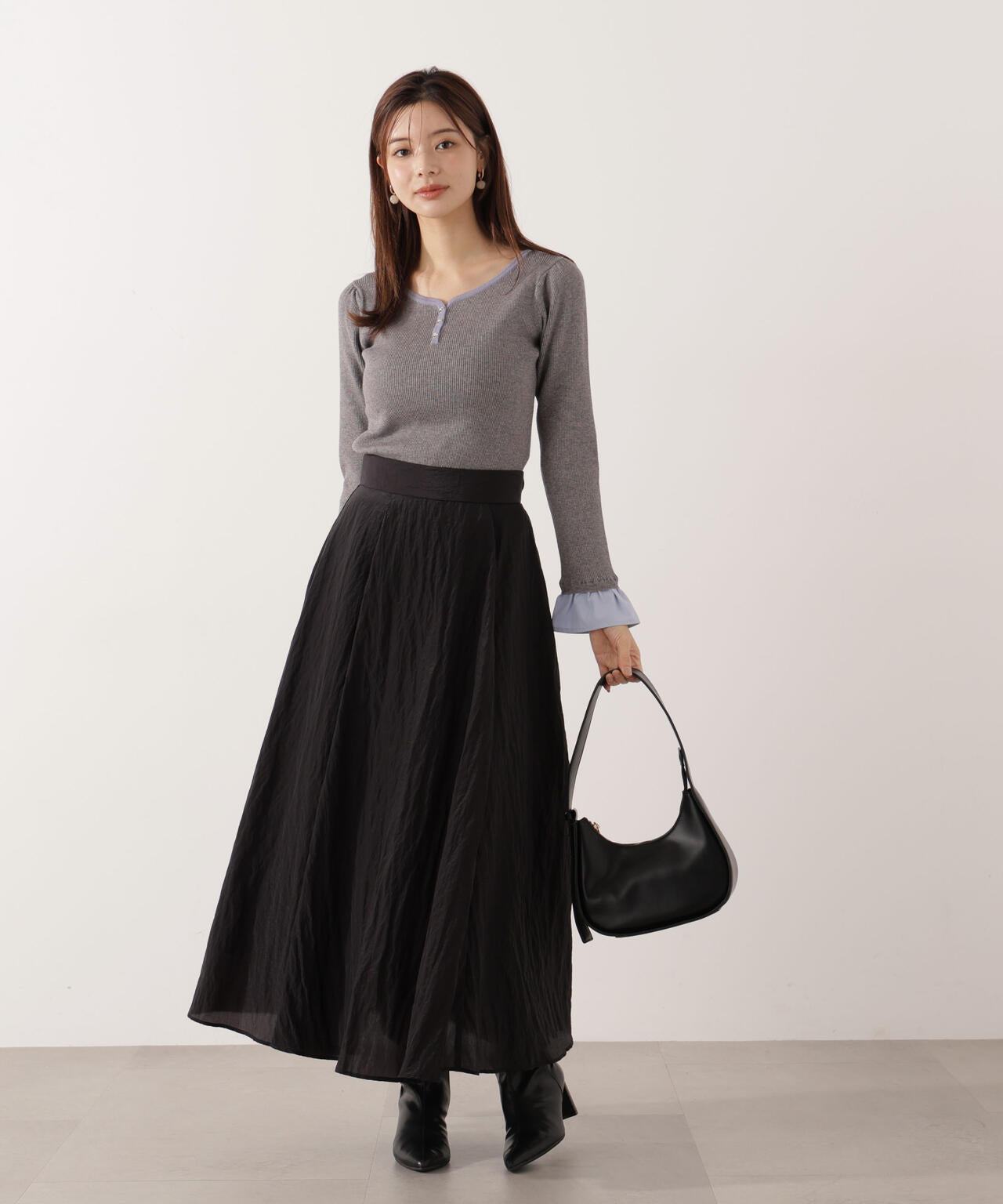 【青島心さん着用】ベルト付きシアーフレアスカート