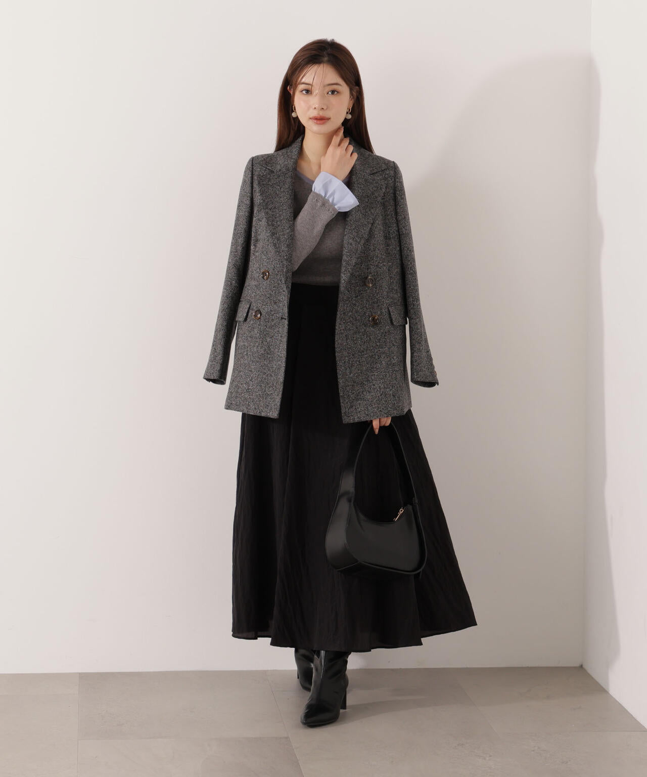 【青島心さん着用】ベルト付きシアーフレアスカート