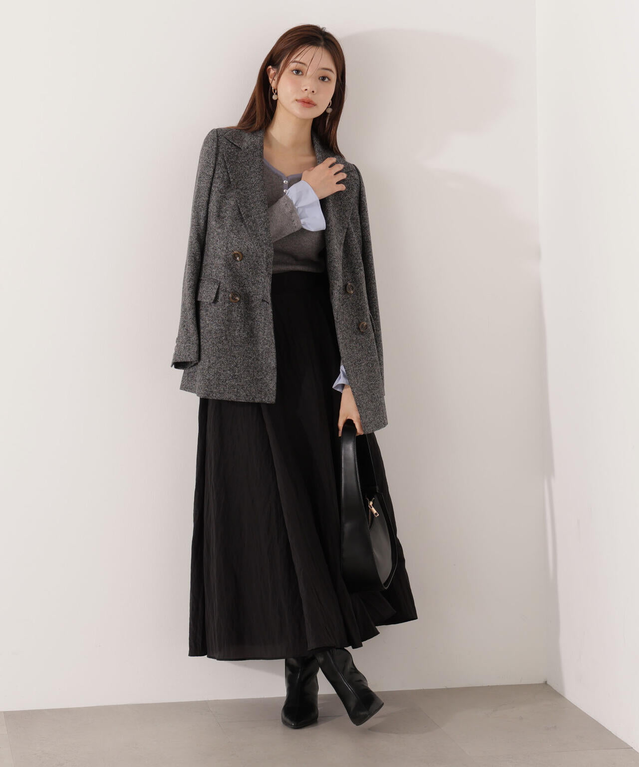 【青島心さん着用】ベルト付きシアーフレアスカート