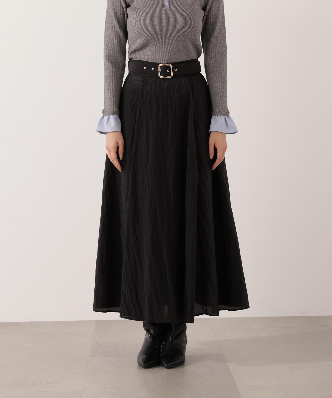 【青島心さん着用】ベルト付きシアーフレアスカート