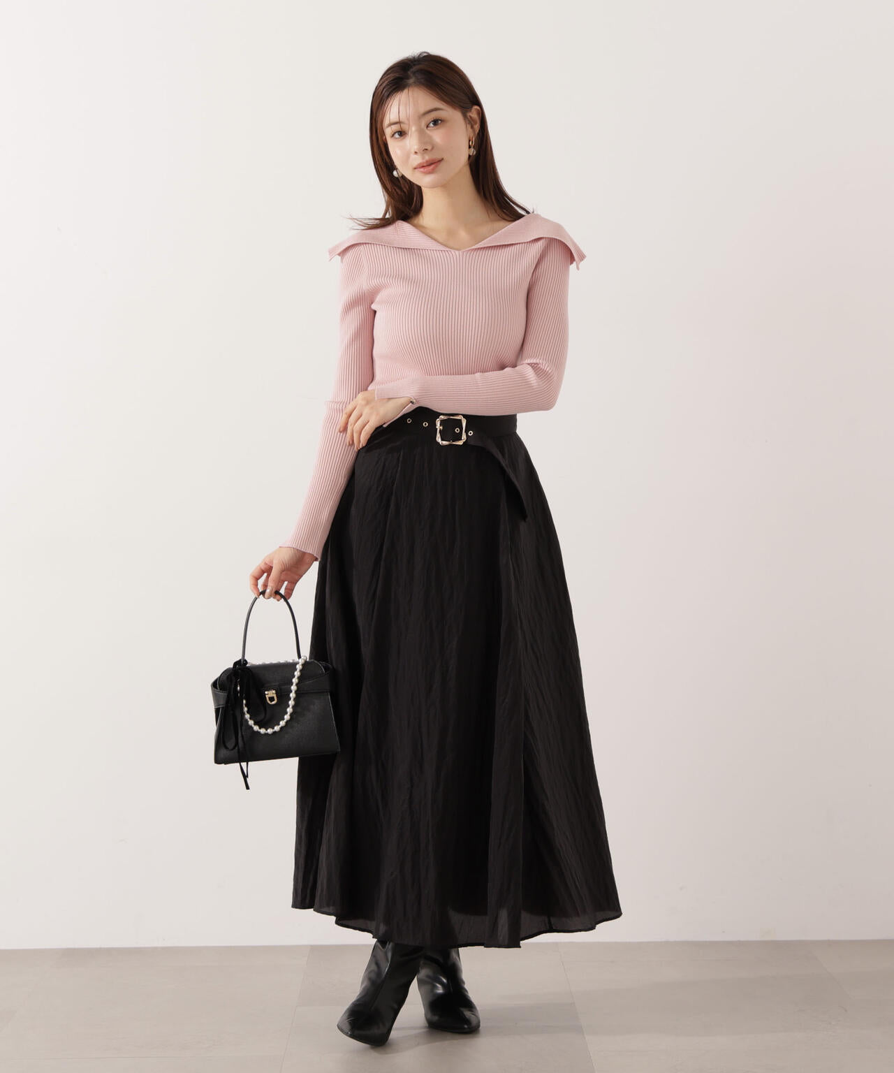 【青島心さん着用】ベルト付きシアーフレアスカート