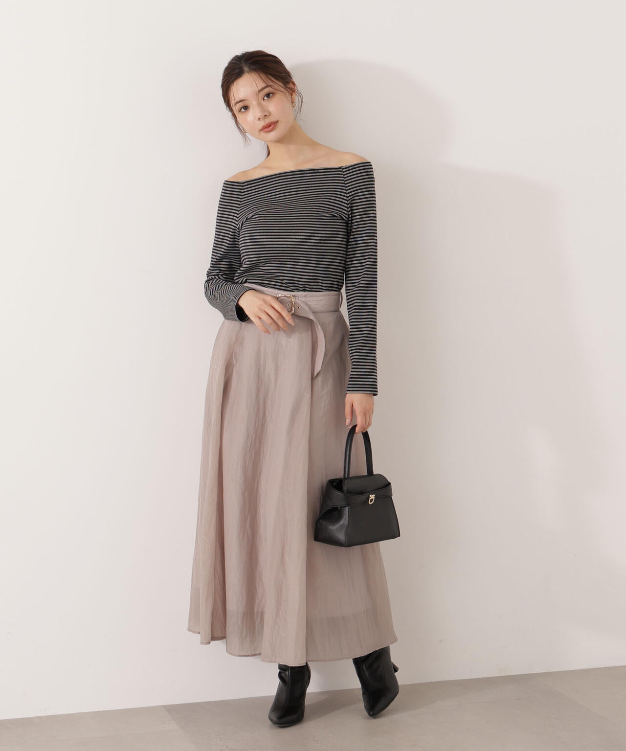 【青島心さん着用】ベルト付きシアーフレアスカート