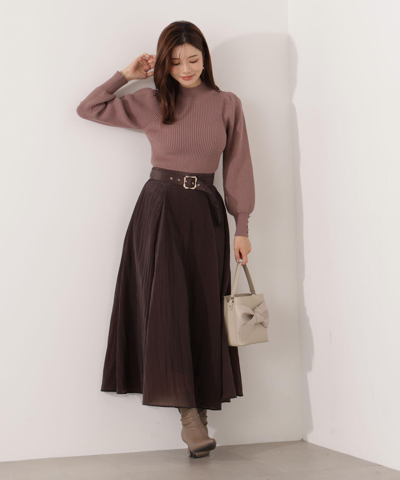 【青島心さん着用】ベルト付きシアーフレアスカート