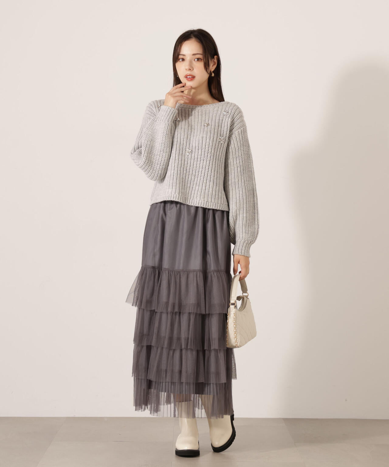 【加藤栞さん着用】部分プリーツティアードスカート