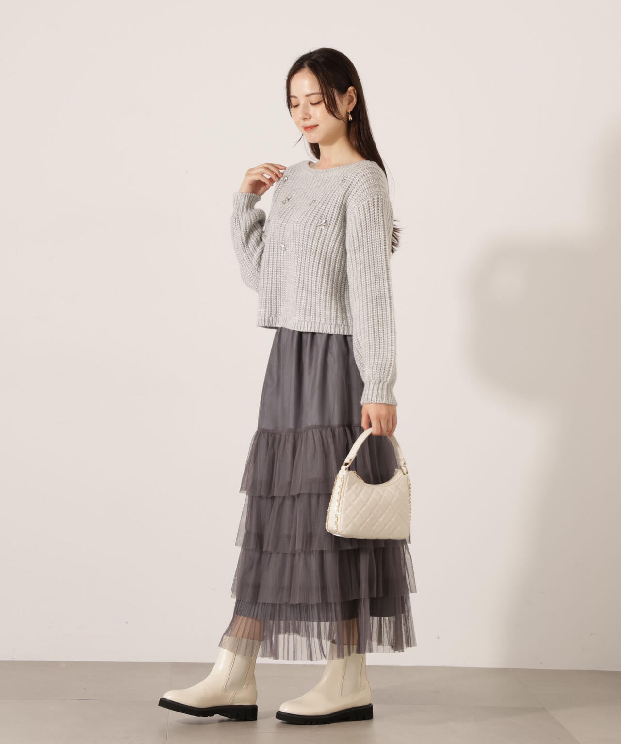 【加藤栞さん着用】部分プリーツティアードスカート