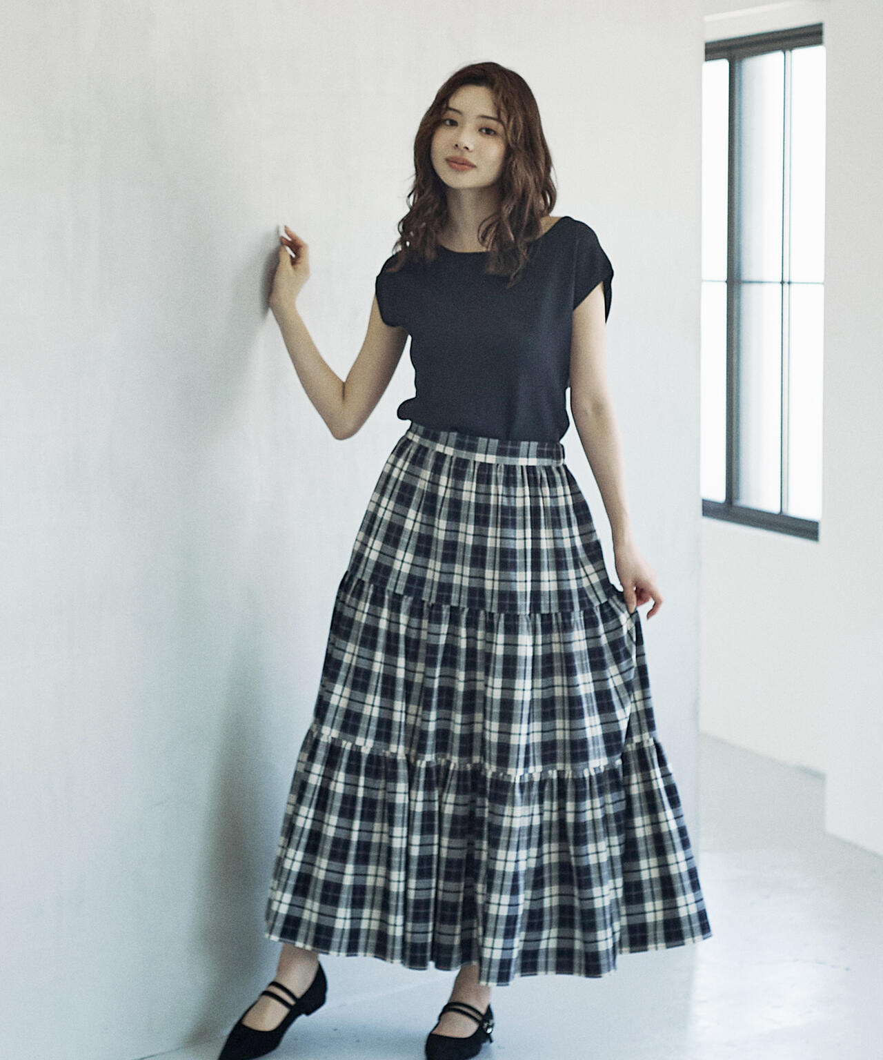 チェック柄ティアードスカート