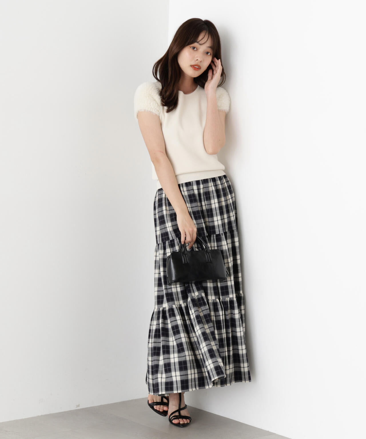 チェック柄ティアードスカート
