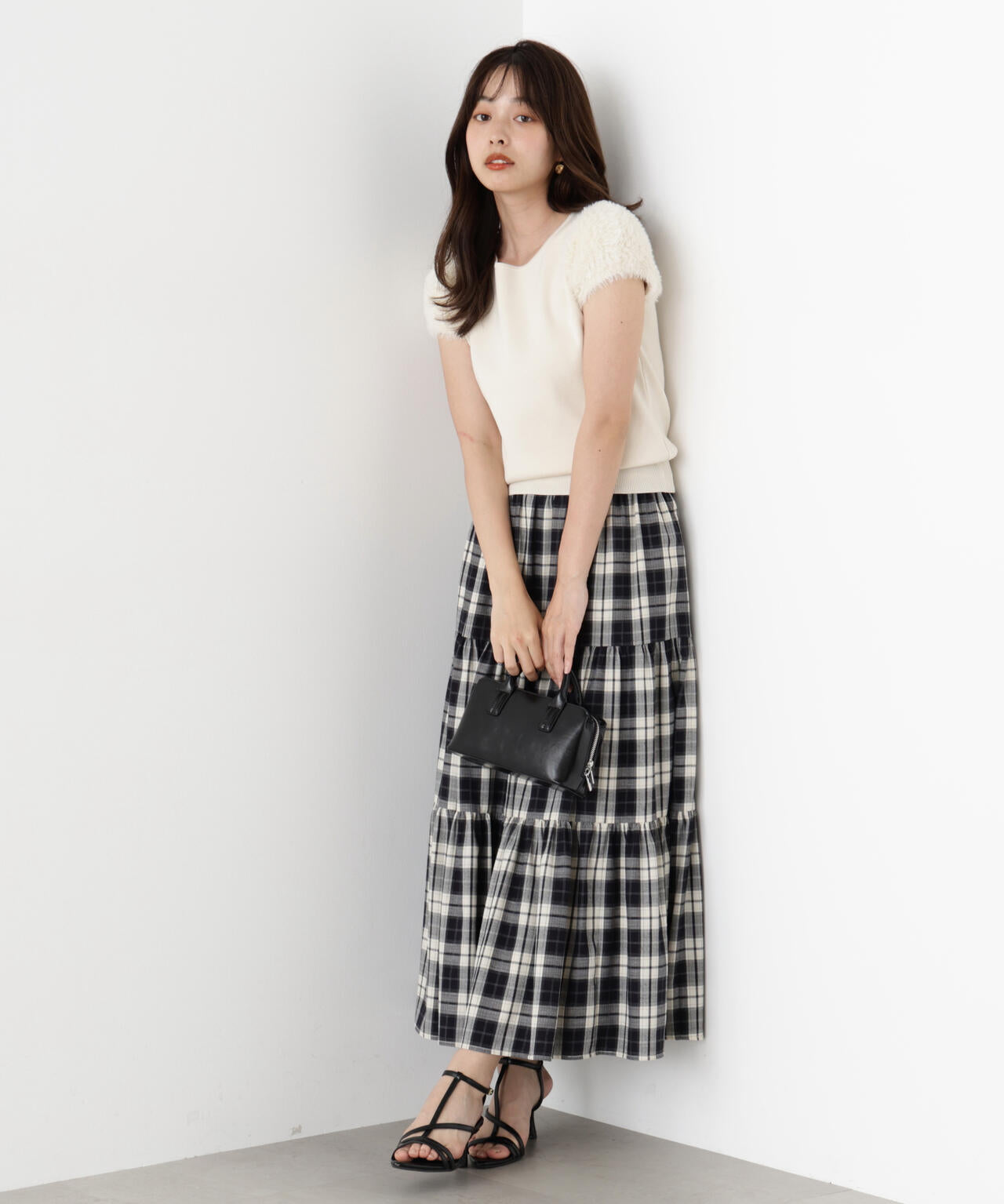 チェック柄ティアードスカート