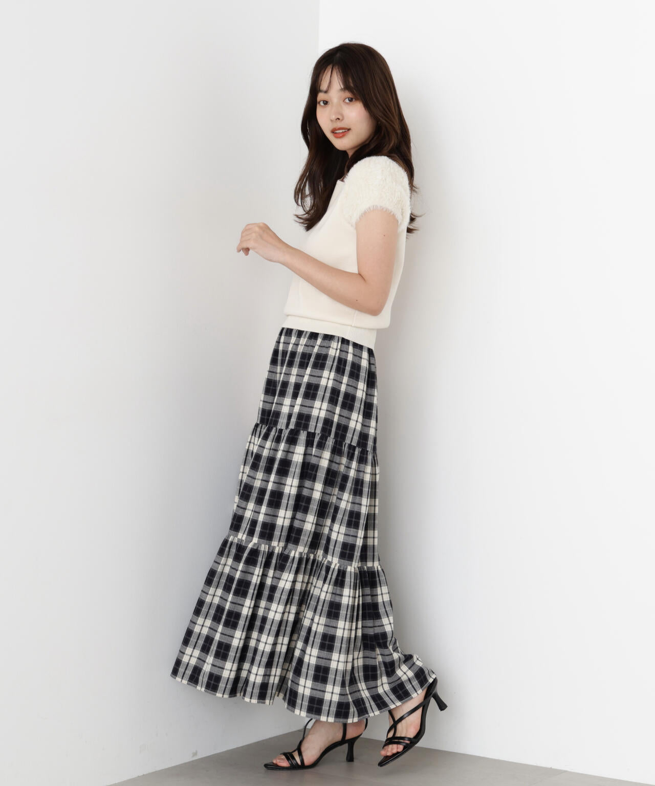 チェック柄ティアードスカート