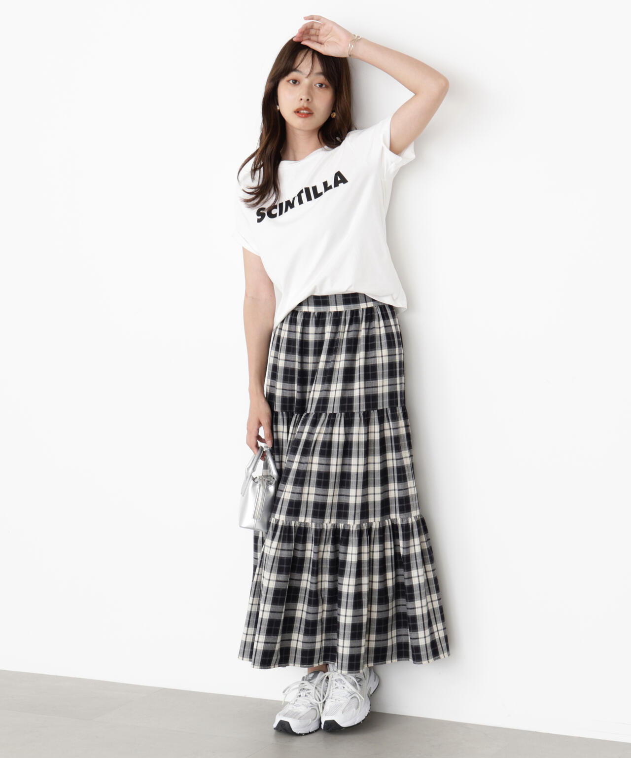 チェック柄ティアードスカート