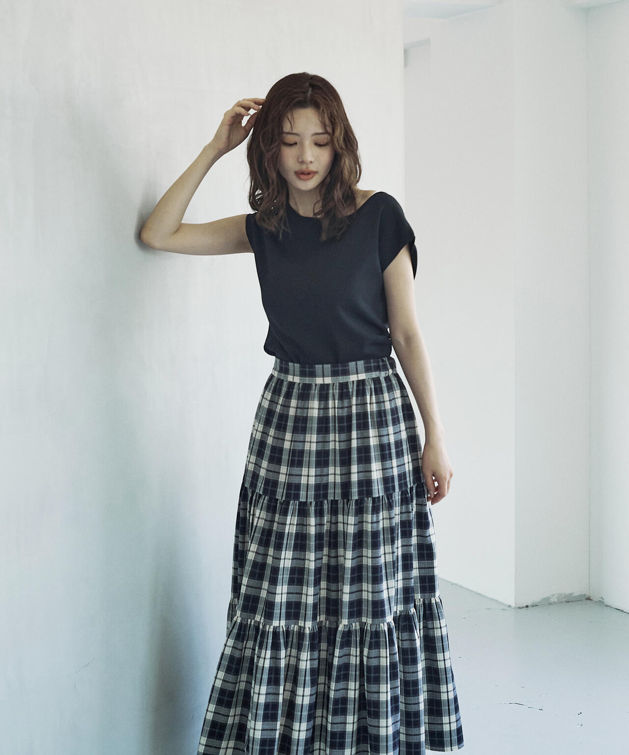 チェック柄ティアードスカート