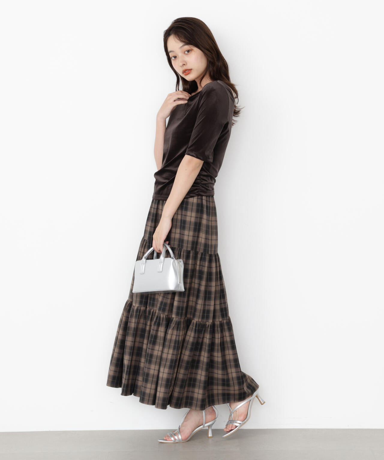 チェック柄ティアードスカート