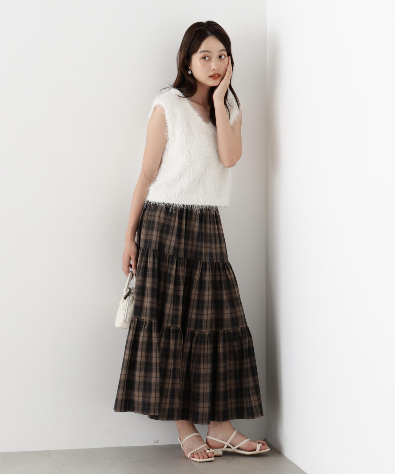 チェック柄ティアードスカート