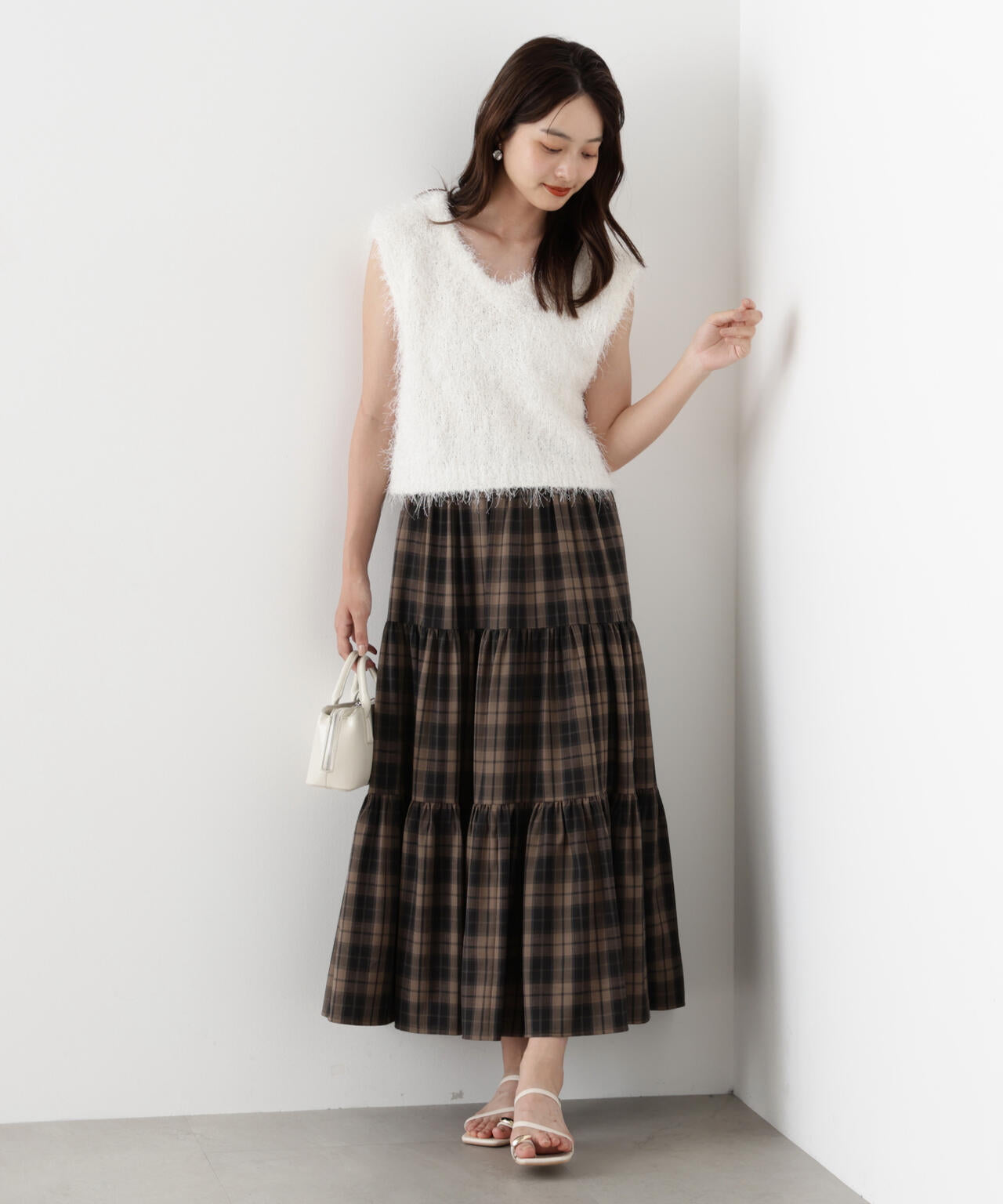 チェック柄ティアードスカート