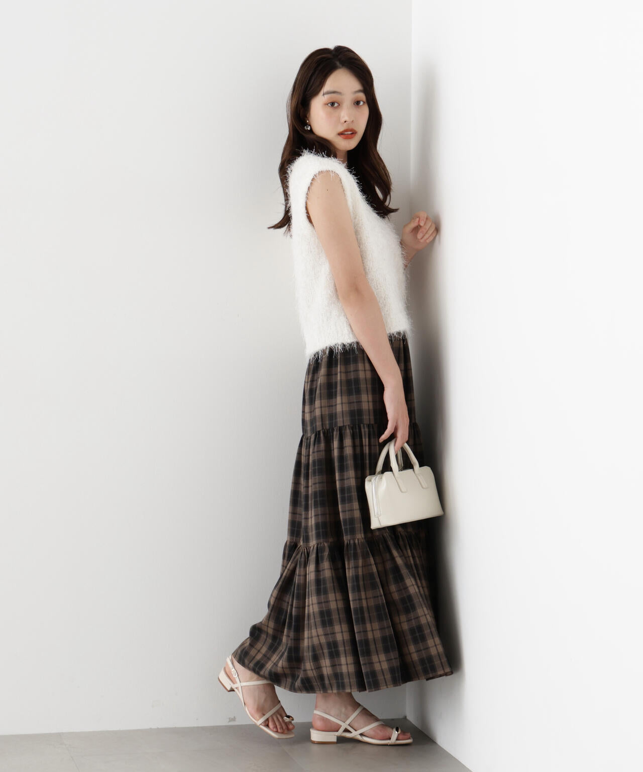 チェック柄ティアードスカート