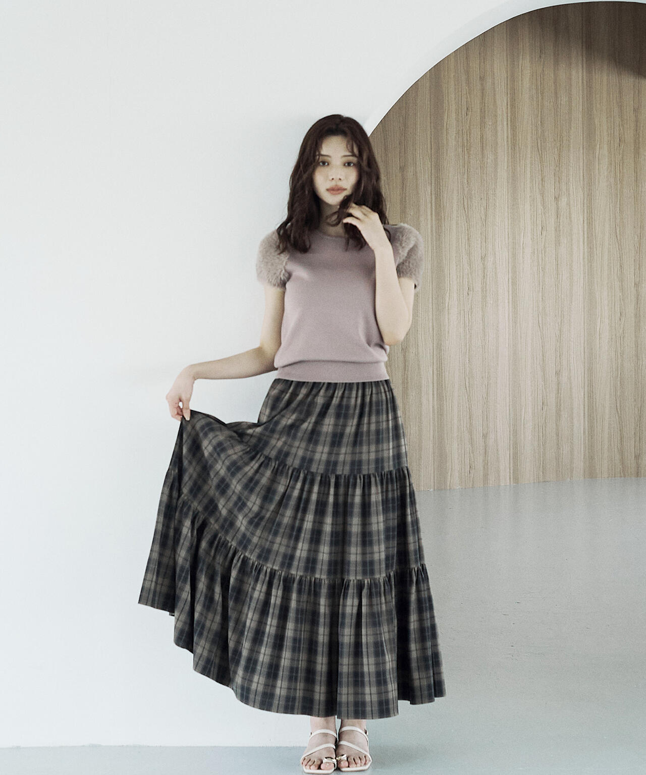 チェック柄ティアードスカート