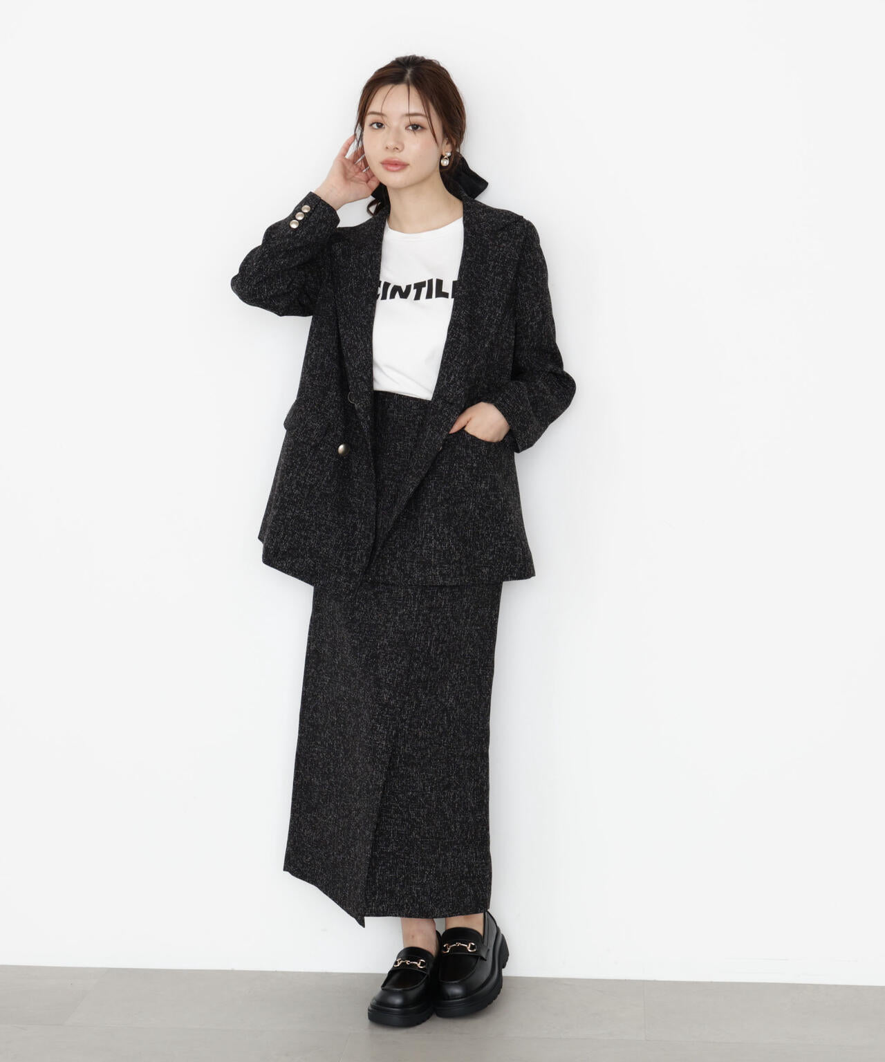 アシメ釦ナロースカート