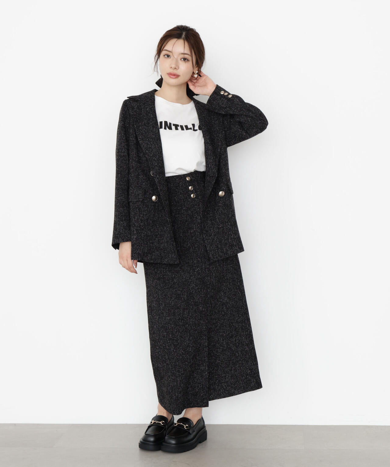 アシメ釦ナロースカート