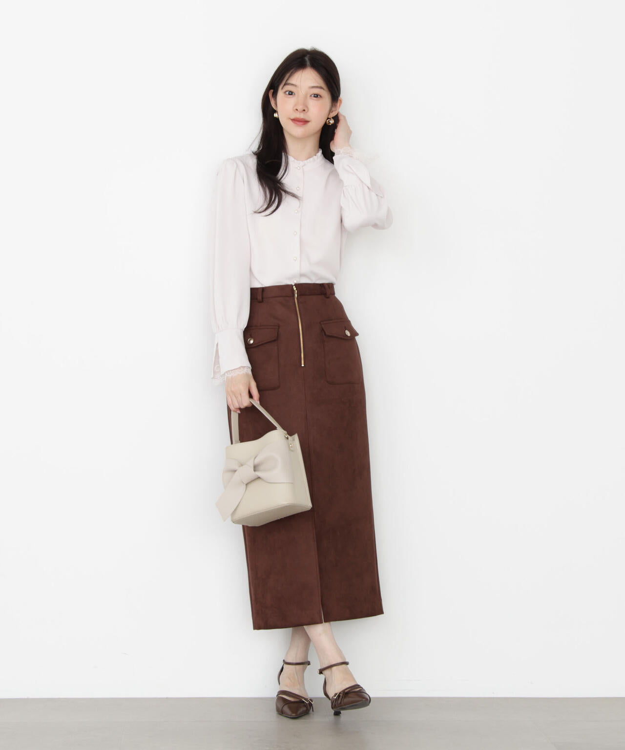 【松川星さん着用】ダンボールフェイクスエードタイトスカート