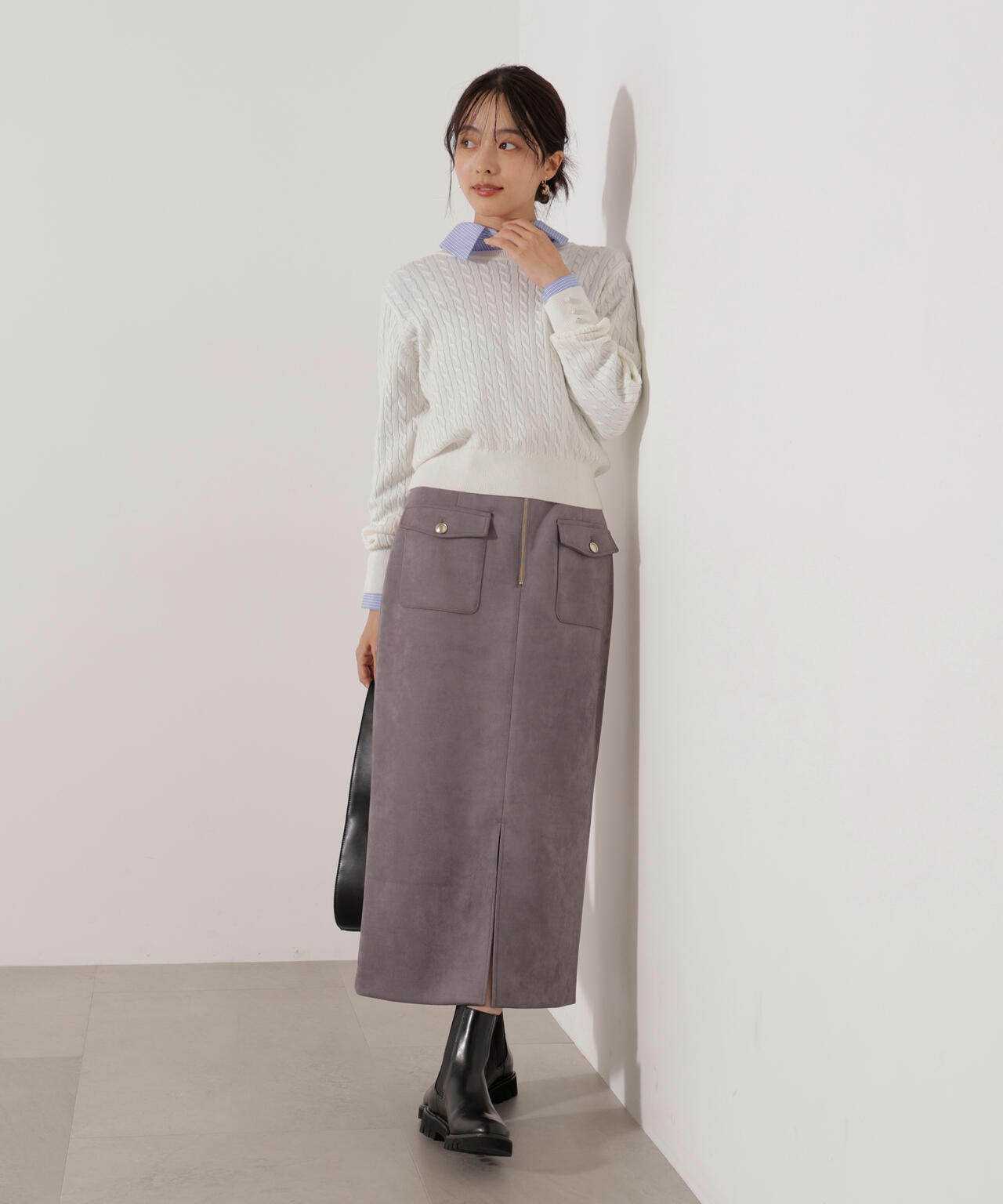 【松川星さん着用】ダンボールフェイクスエードタイトスカート