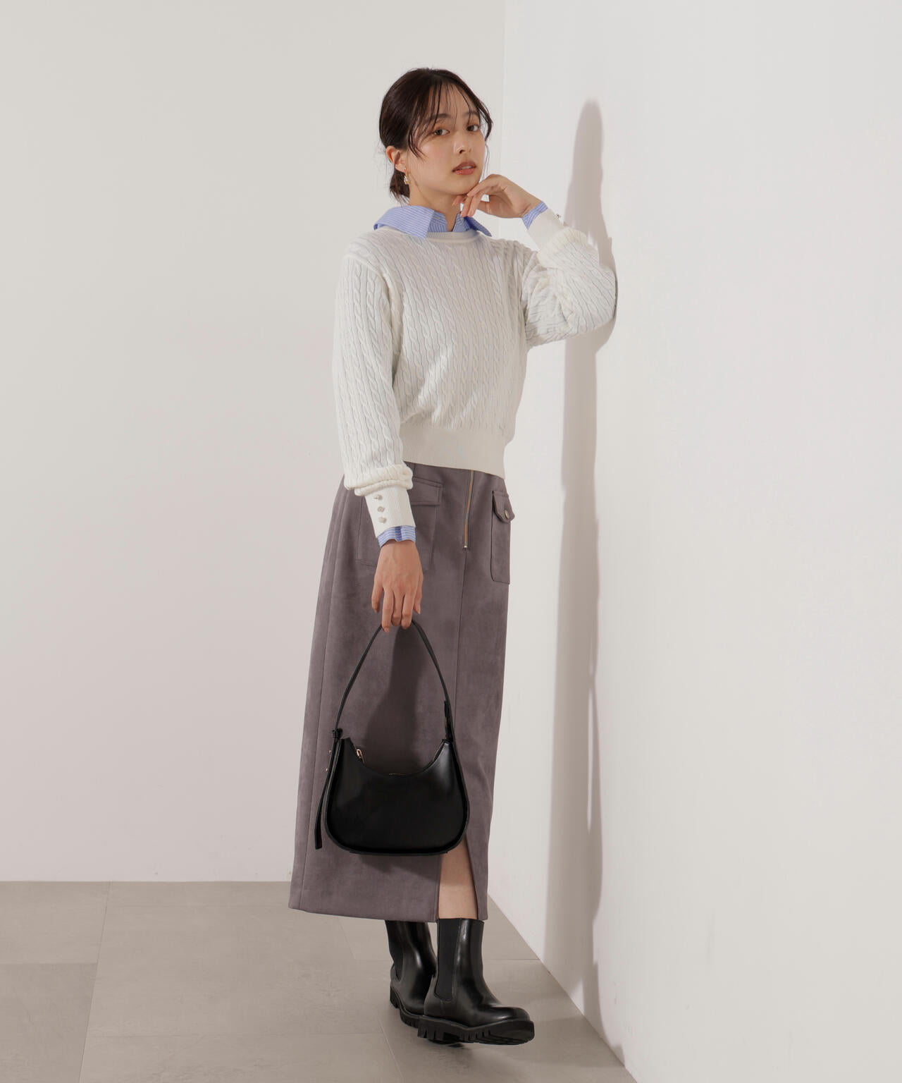 【松川星さん着用】ダンボールフェイクスエードタイトスカート