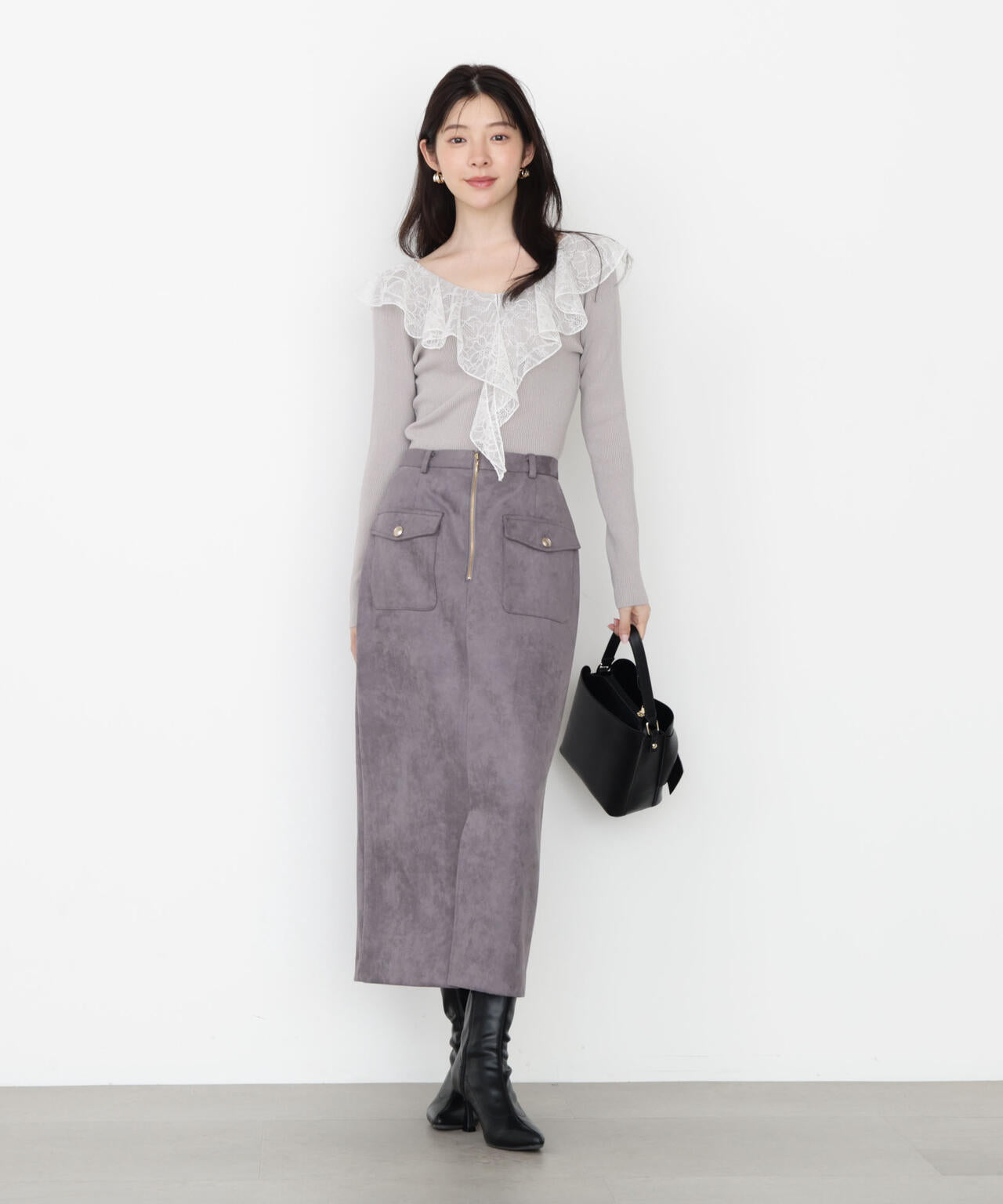 【松川星さん着用】ダンボールフェイクスエードタイトスカート