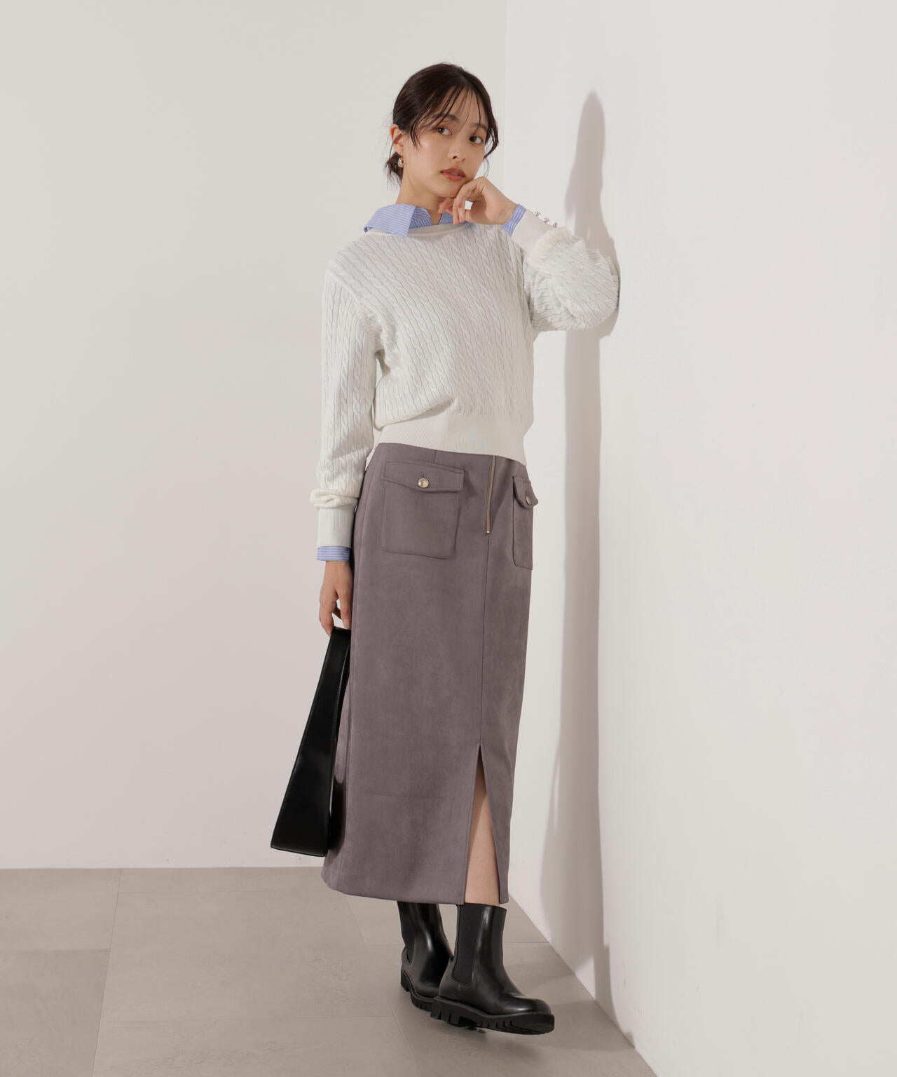【松川星さん着用】ダンボールフェイクスエードタイトスカート