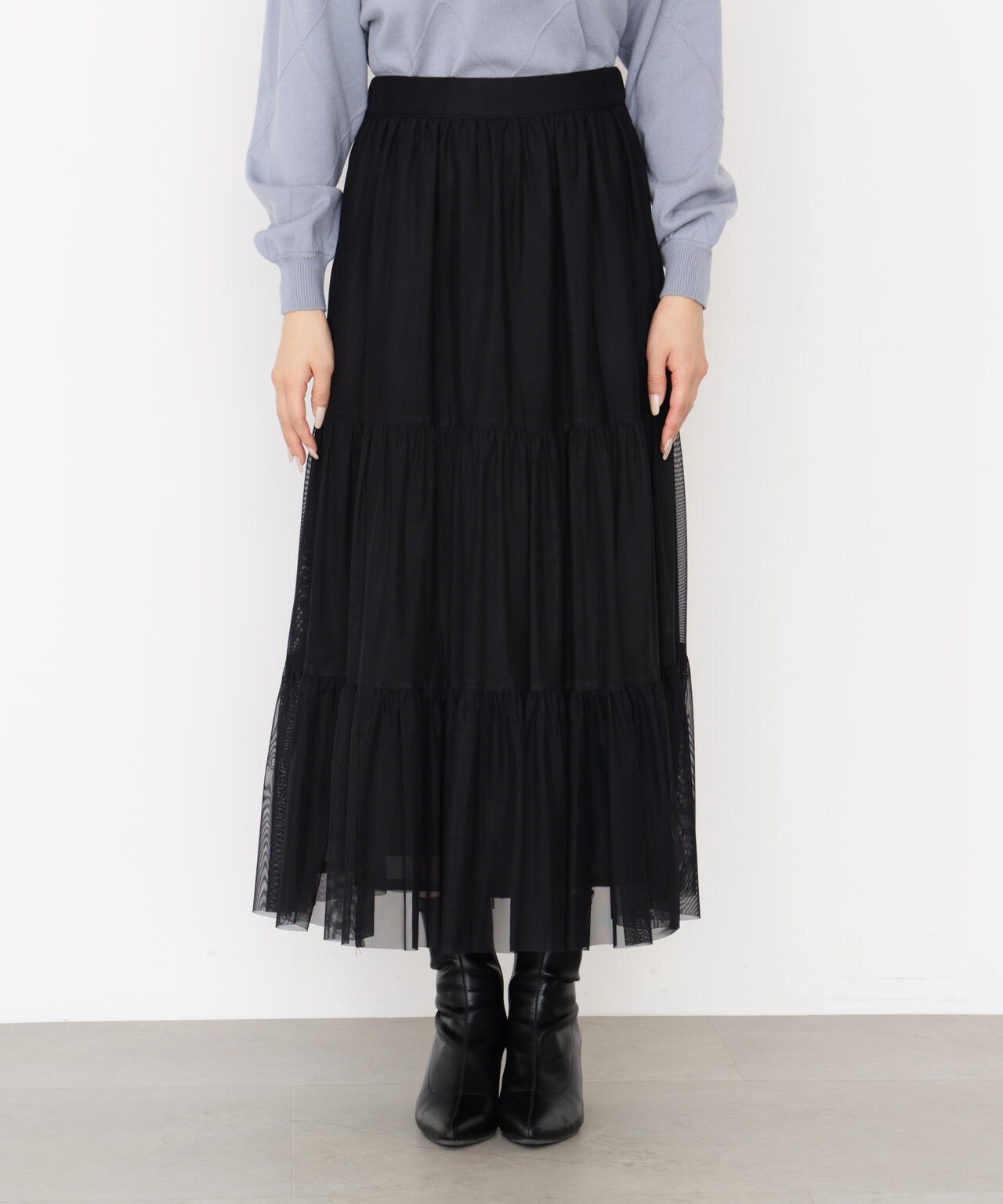 チュールティアードスカート