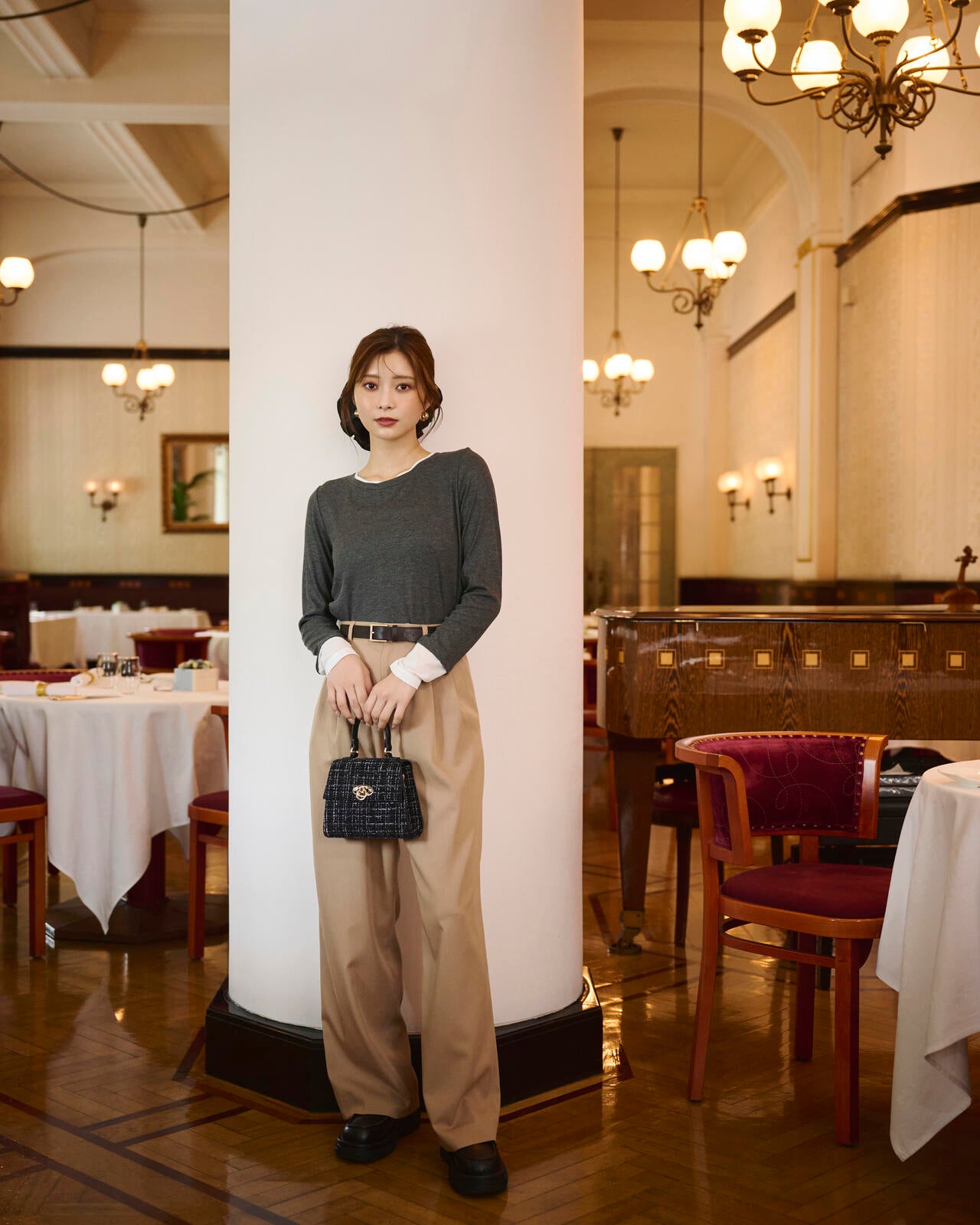 【松川星さん着用】ベルト付きタックパンツ