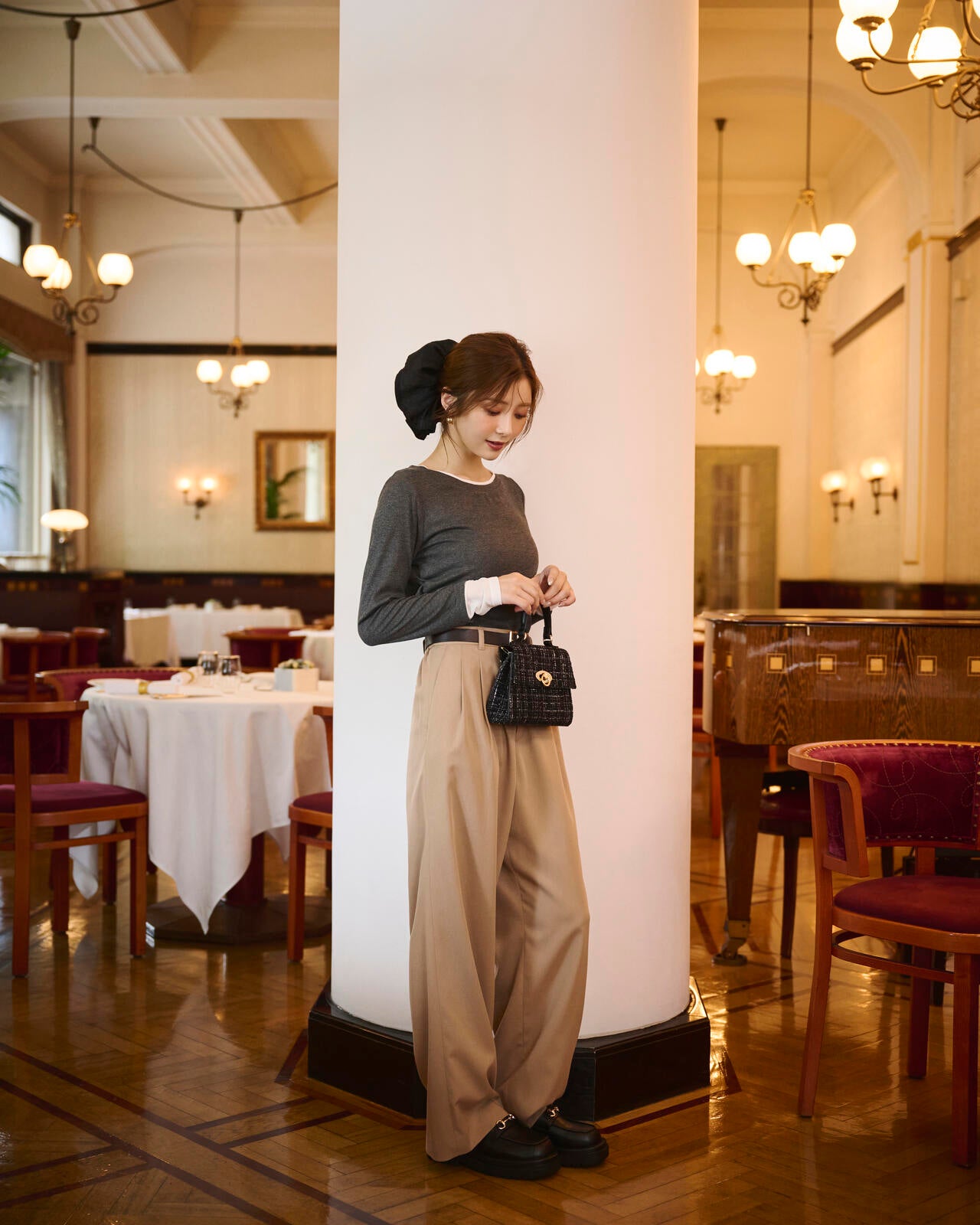 【松川星さん着用】ベルト付きタックパンツ