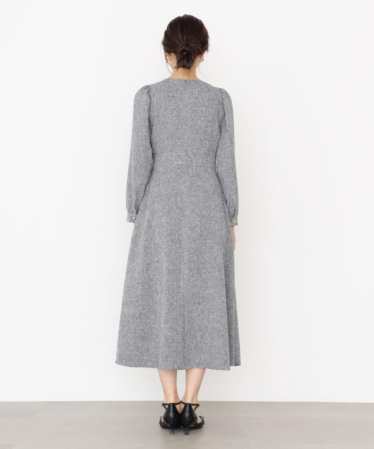 【青島心さん着用】フロント釦ツイードワンピース