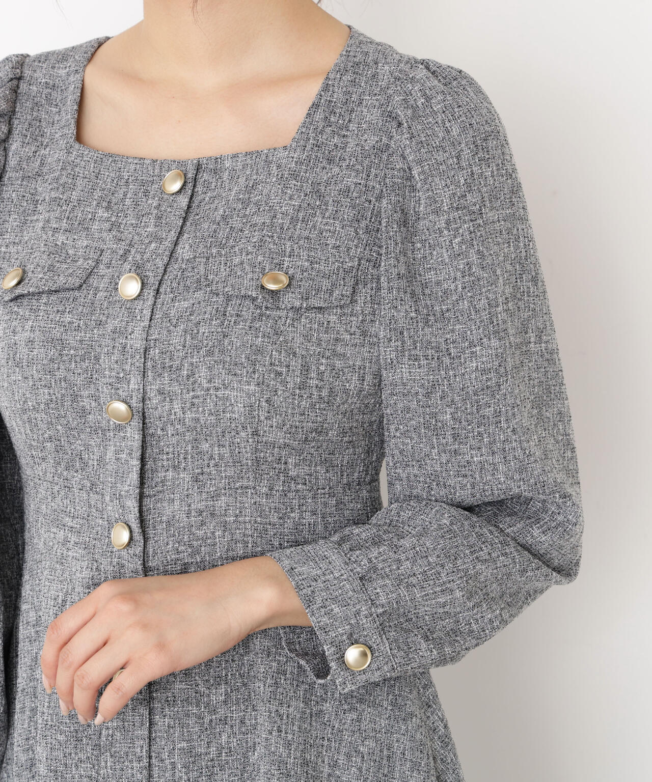 【青島心さん着用】フロント釦ツイードワンピース