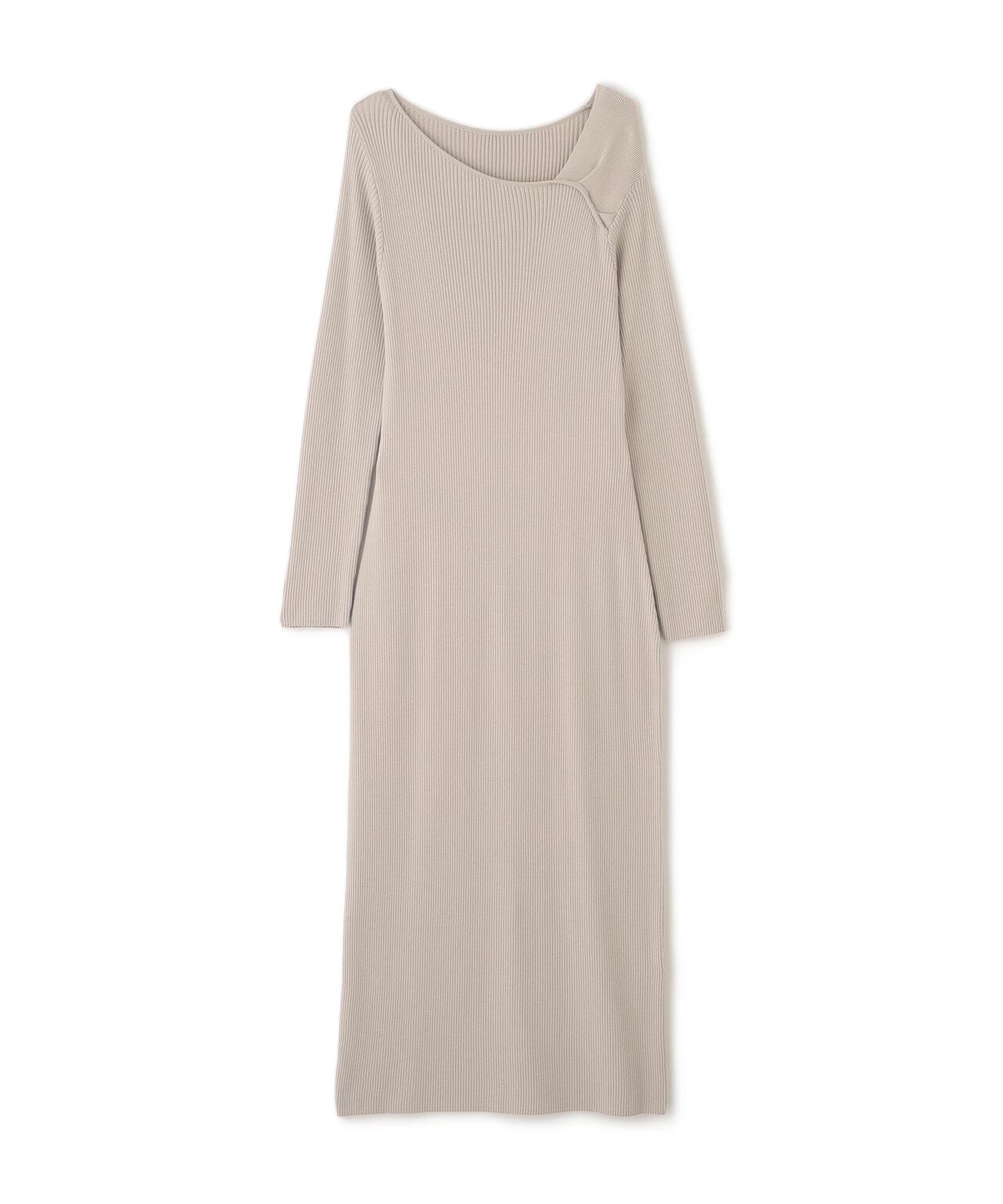 デコルテアシメリブニットワンピース