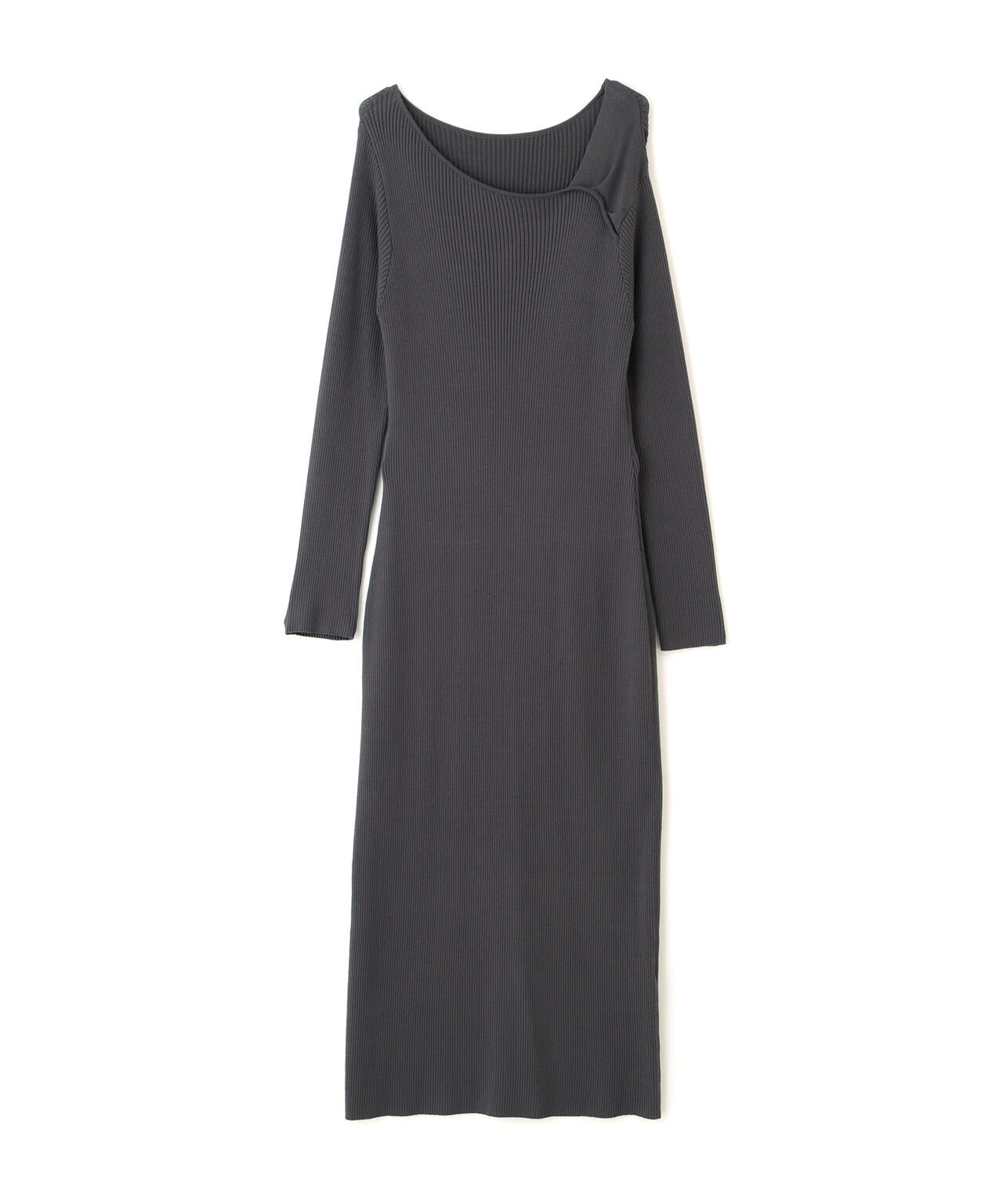 デコルテアシメリブニットワンピース