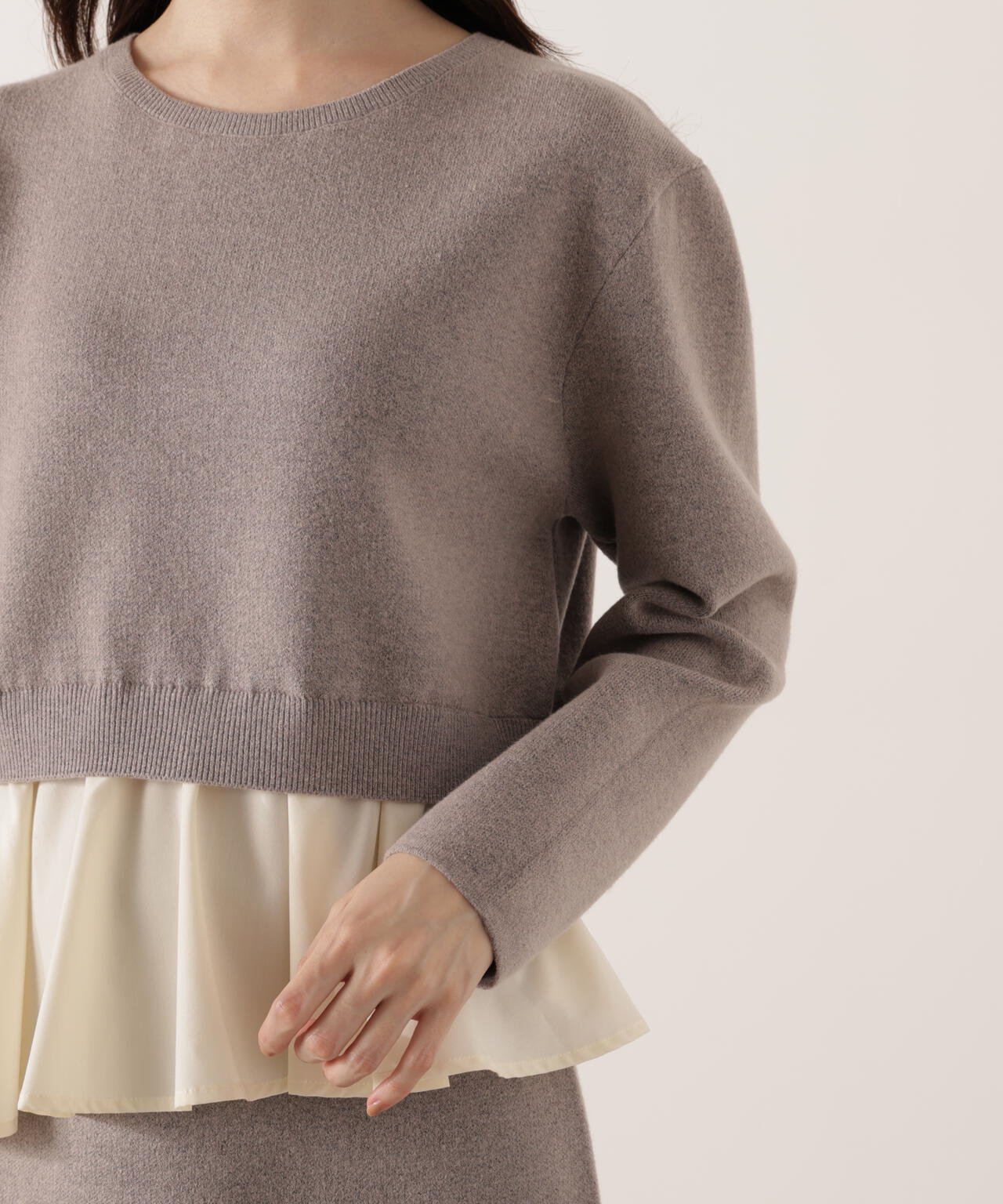 【青島心さん着用】<ウォッシャブル>ランダムヘムペプラムニットSETUP