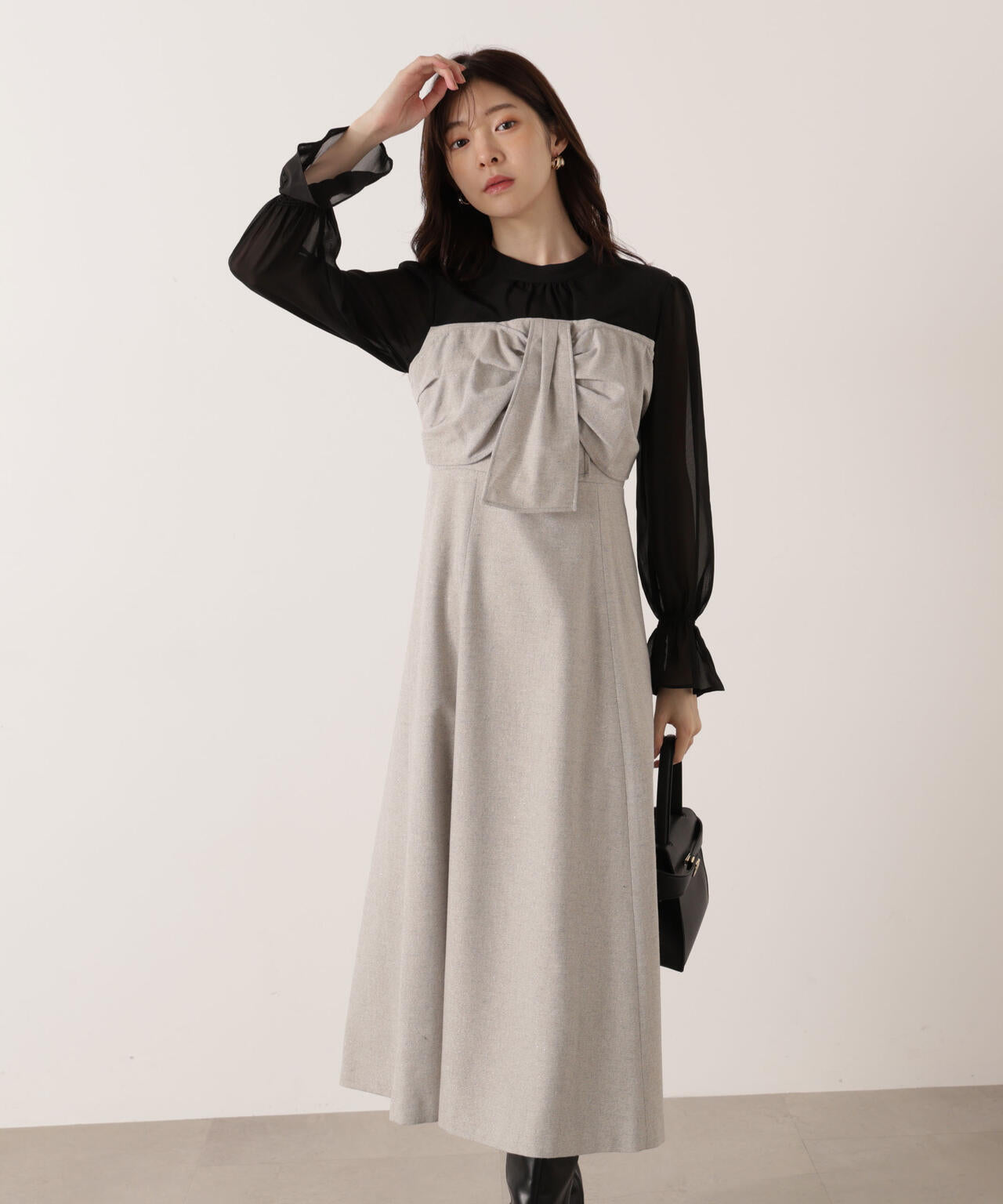 フロントリボンミックスドッキングワンピース