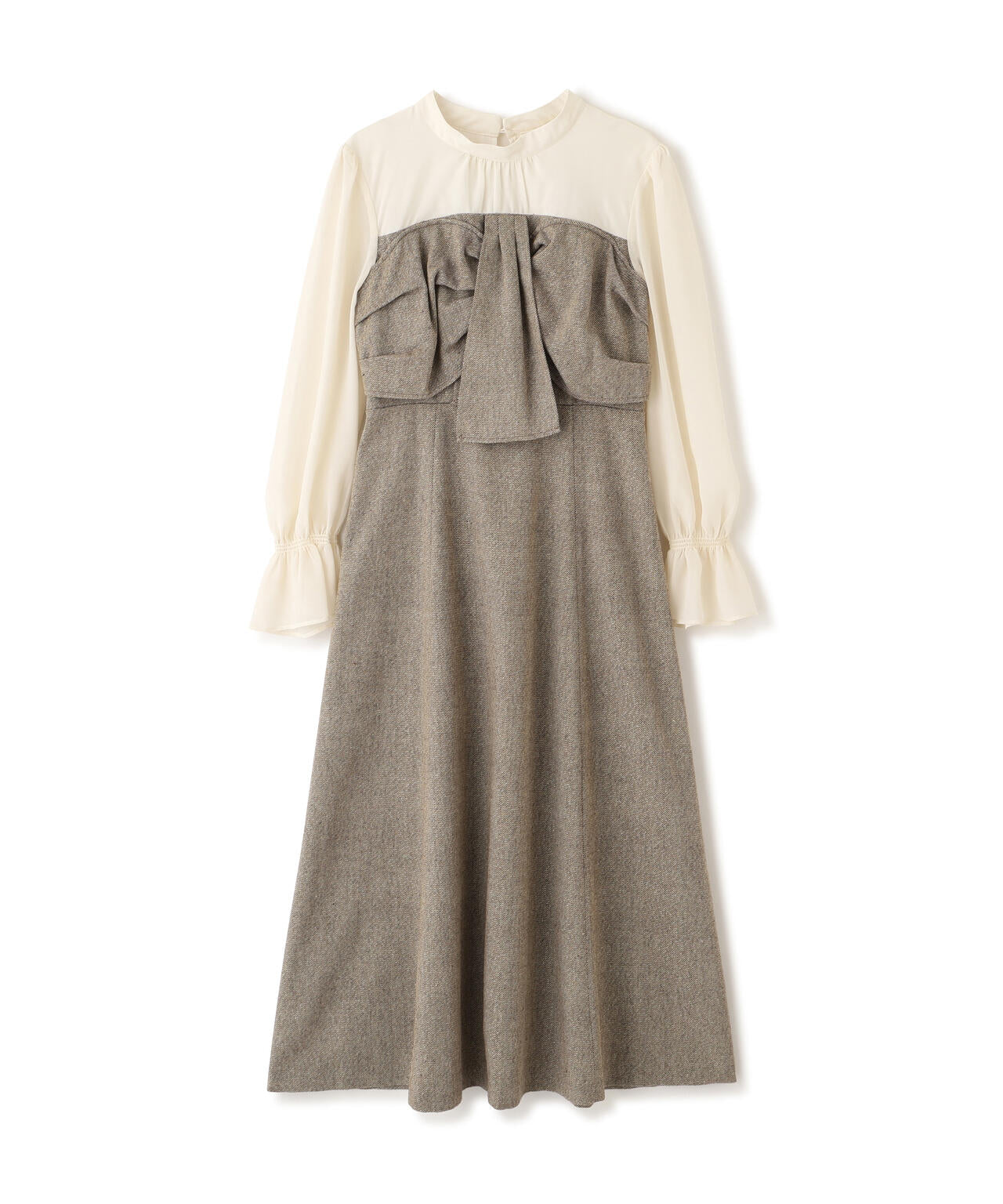 フロントリボンミックスドッキングワンピース