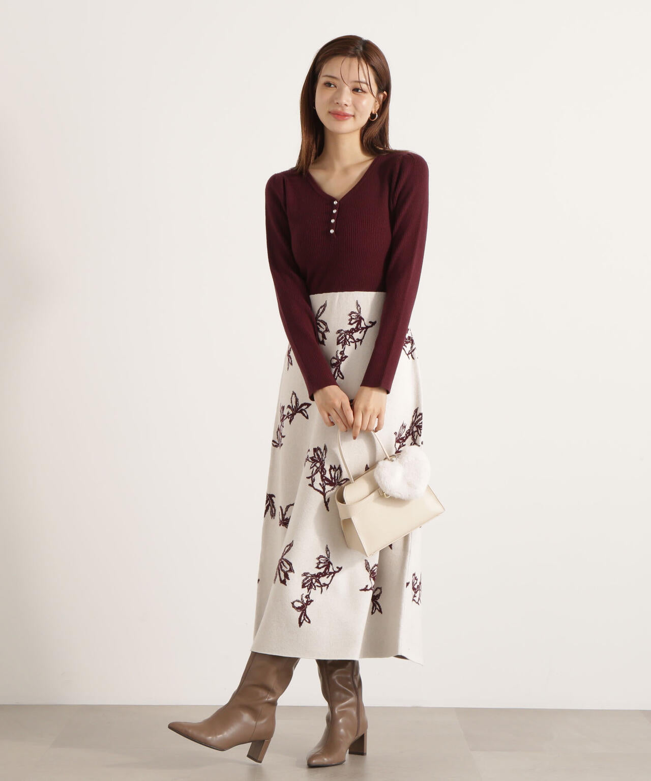 花柄ジャガードニットワンピース【ブルー×エクリュ:WEB・一部店舗限定】