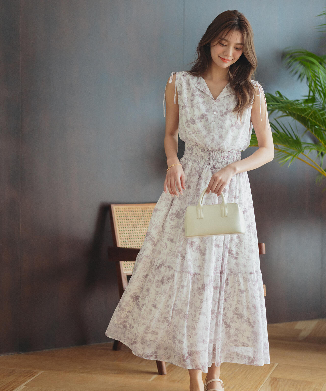 花柄楊柳ワンピース