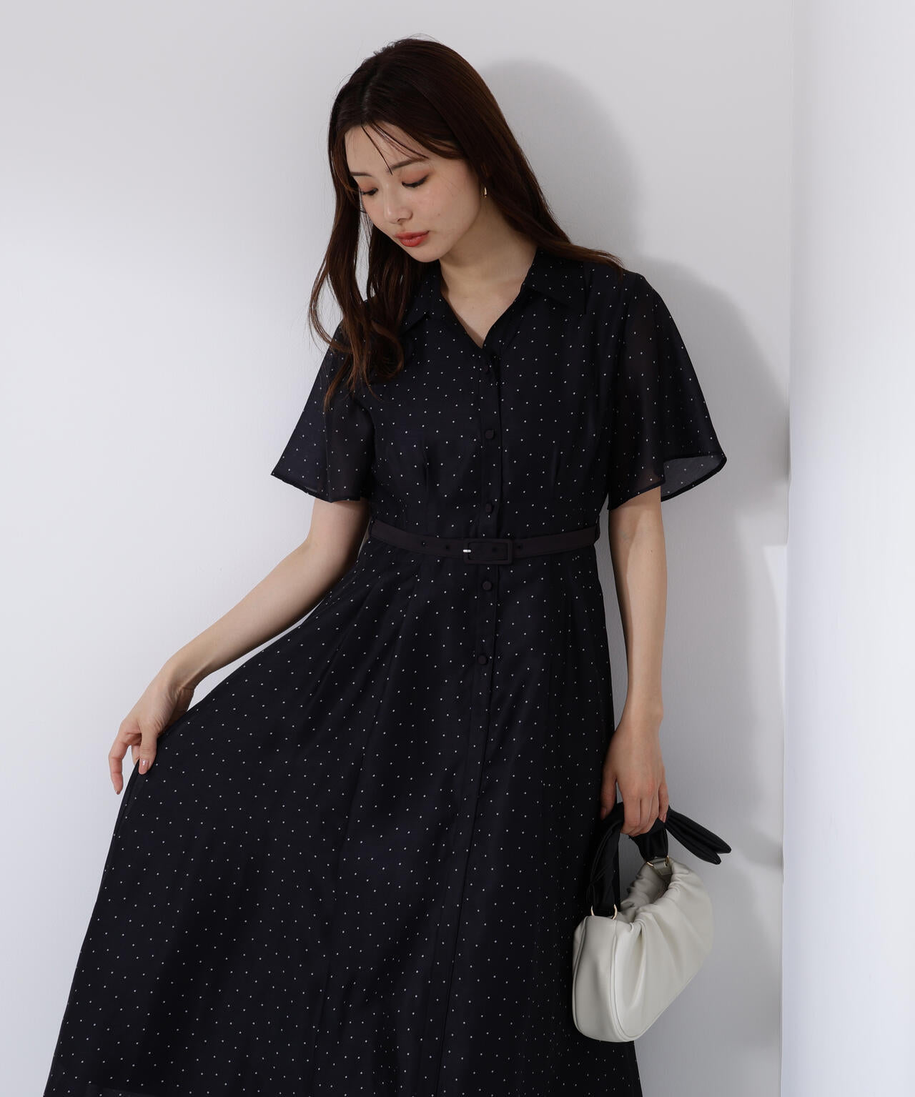 配色シャツワンピース