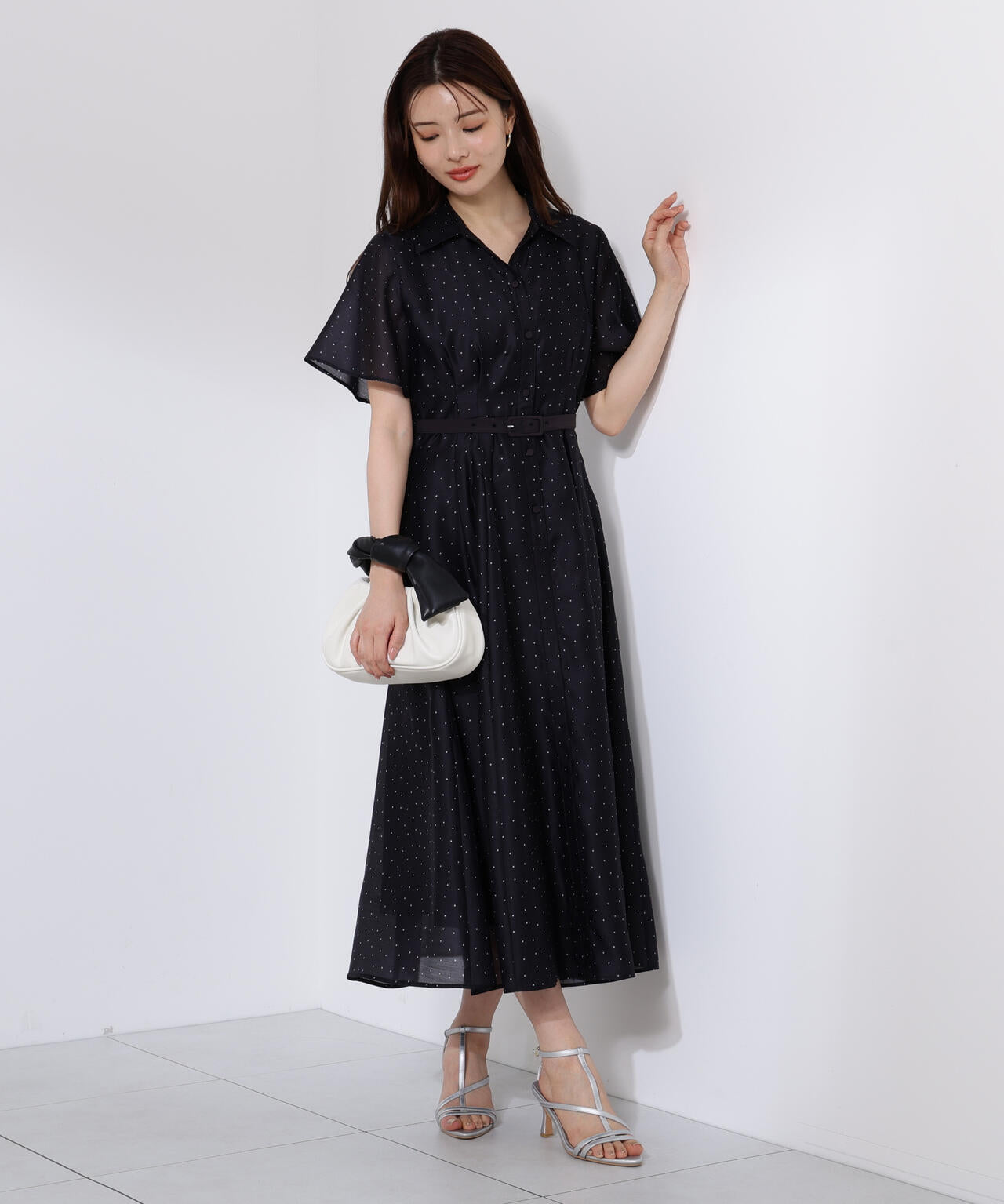 配色シャツワンピース