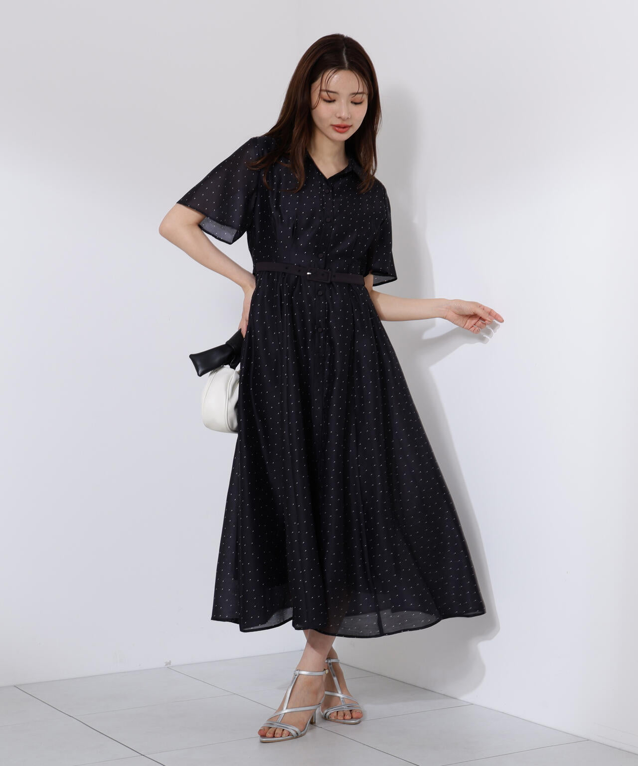 配色シャツワンピース