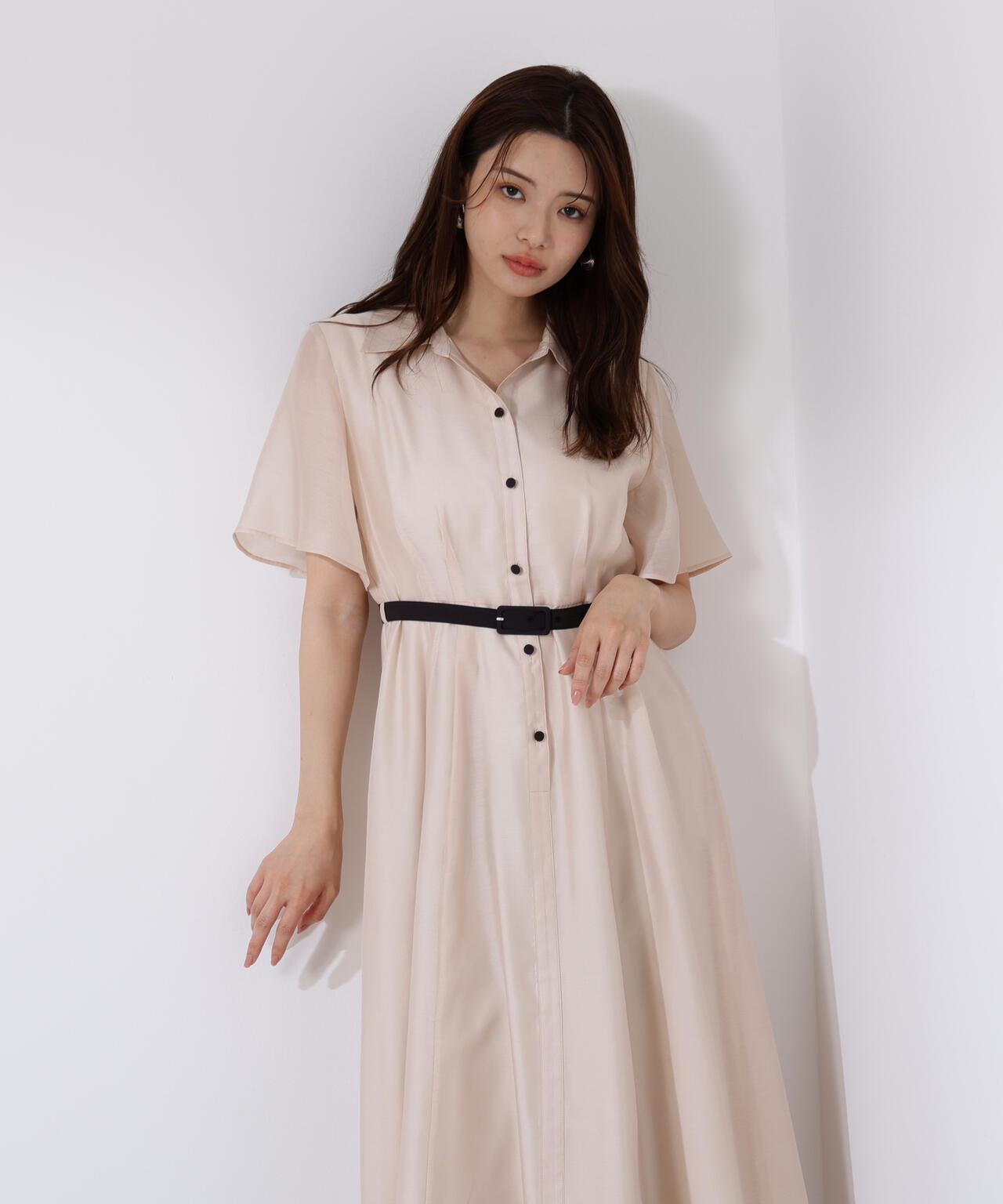 配色シャツワンピース