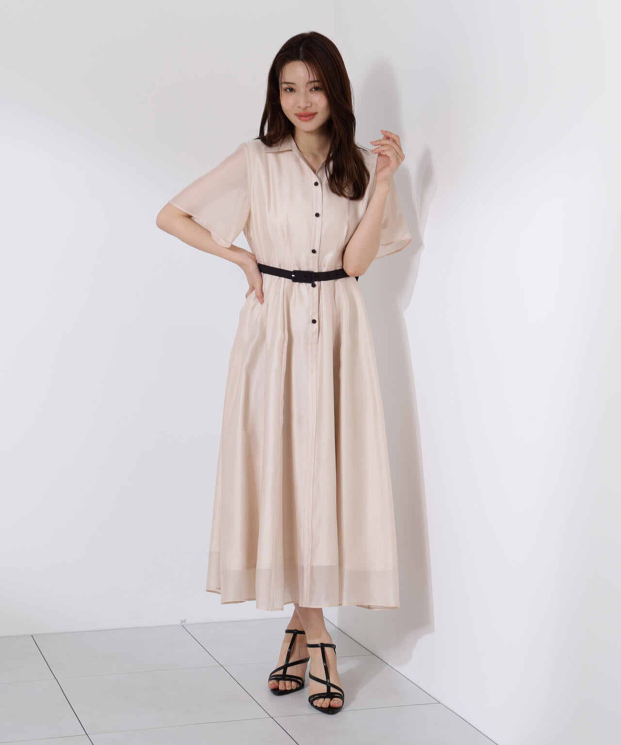 配色シャツワンピース