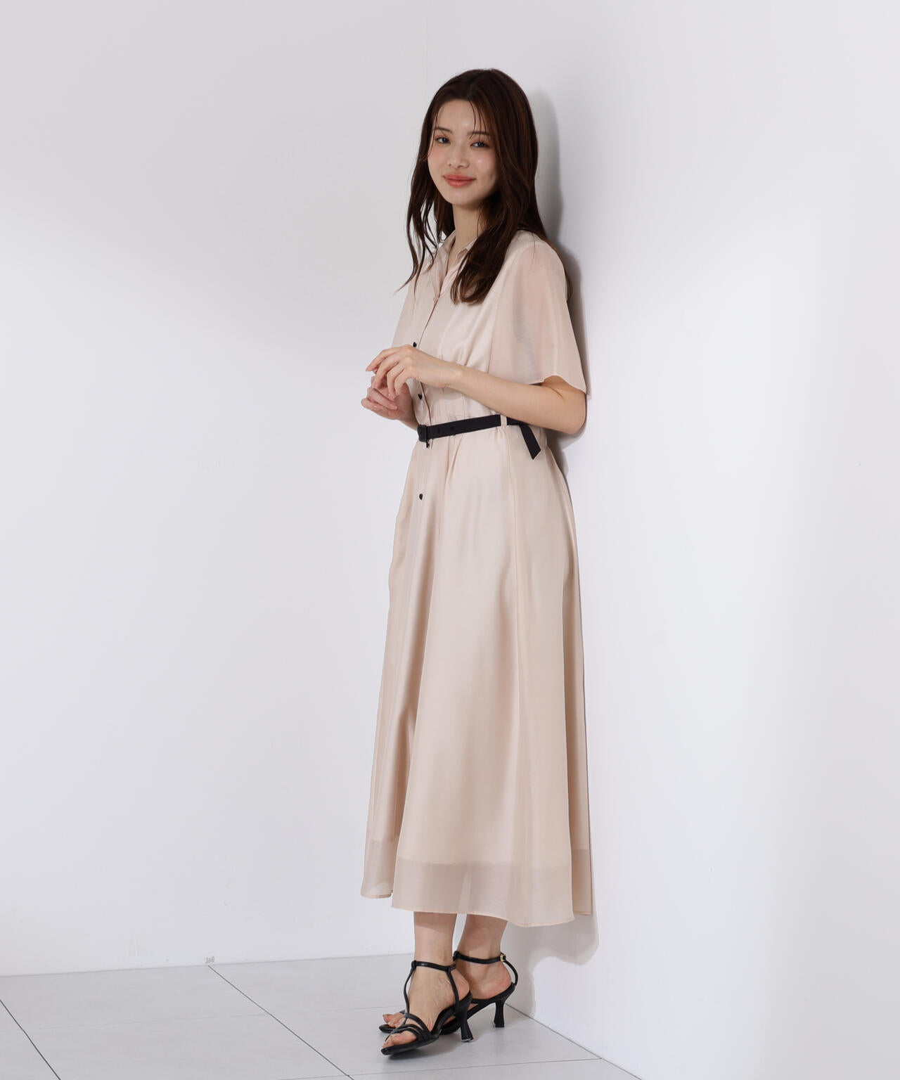 配色シャツワンピース