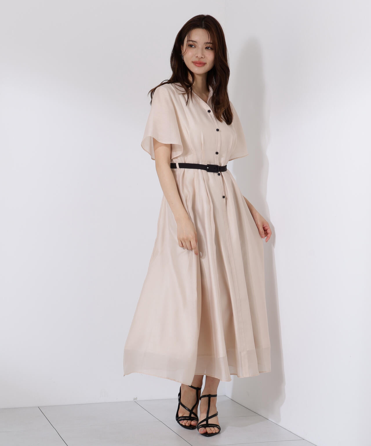 配色シャツワンピース