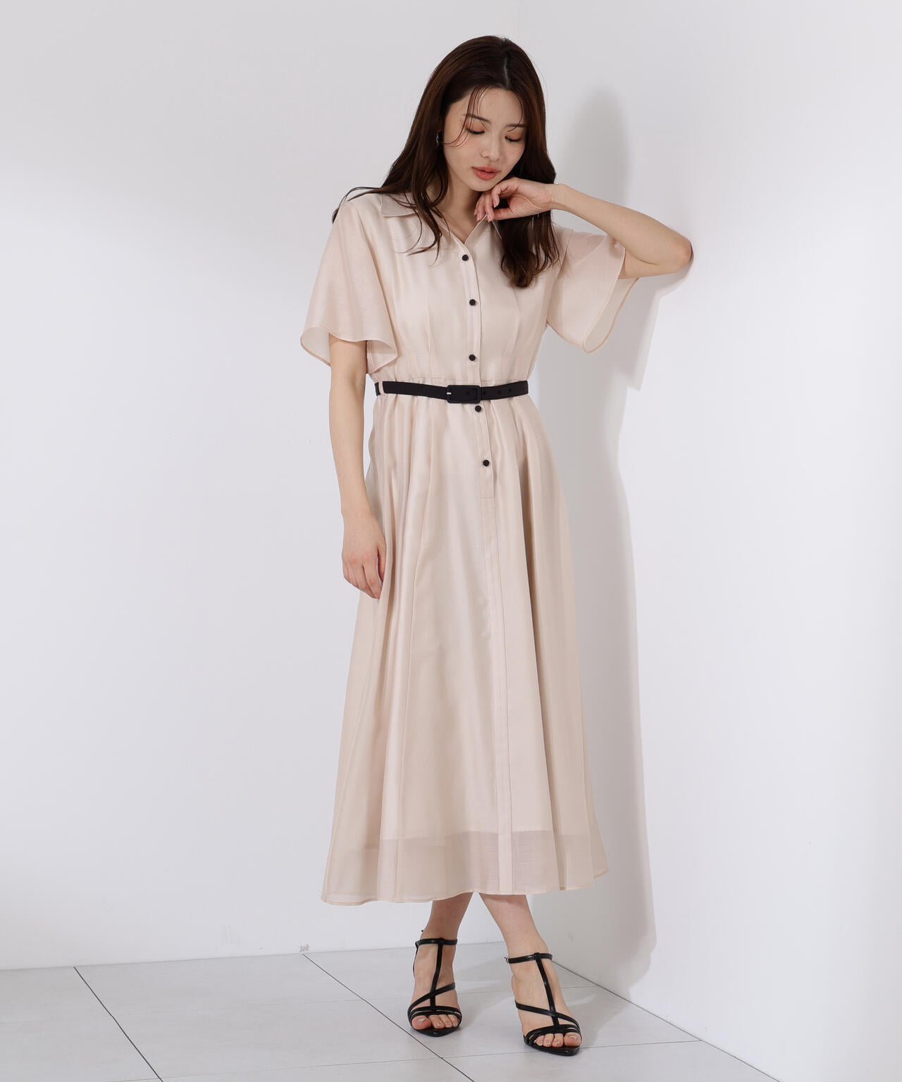 配色シャツワンピース