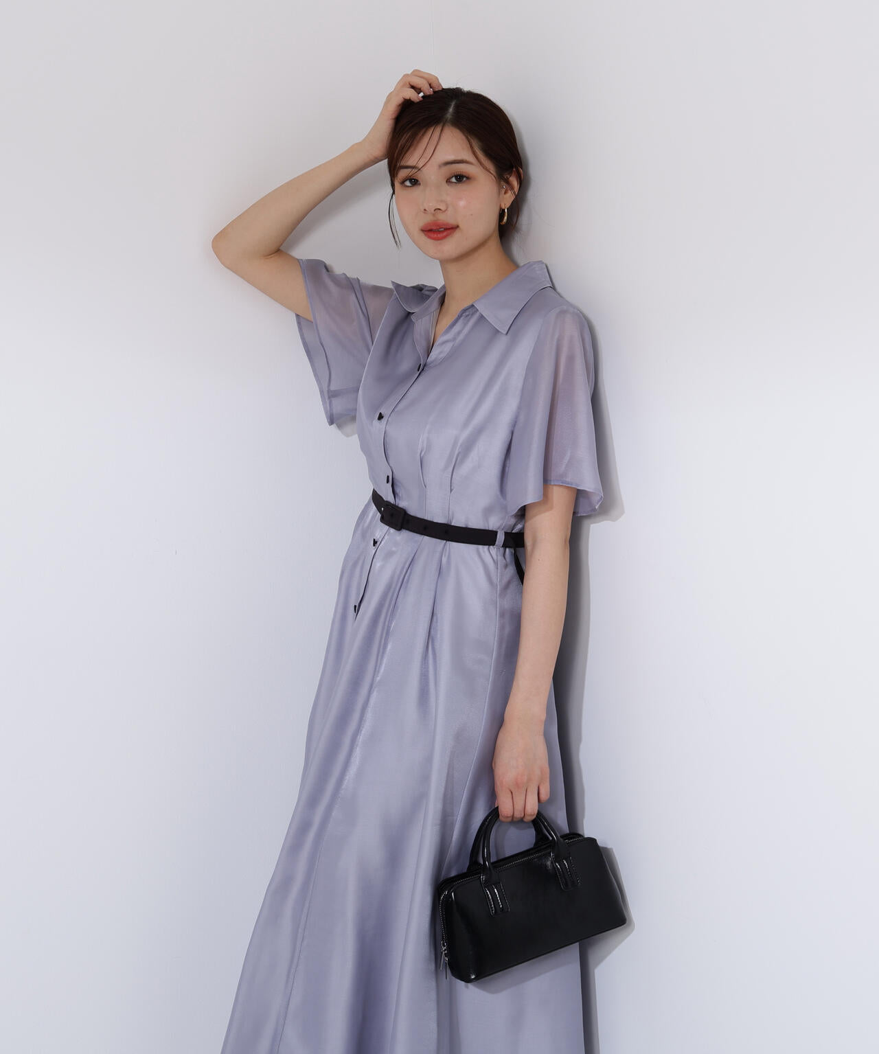 配色シャツワンピース