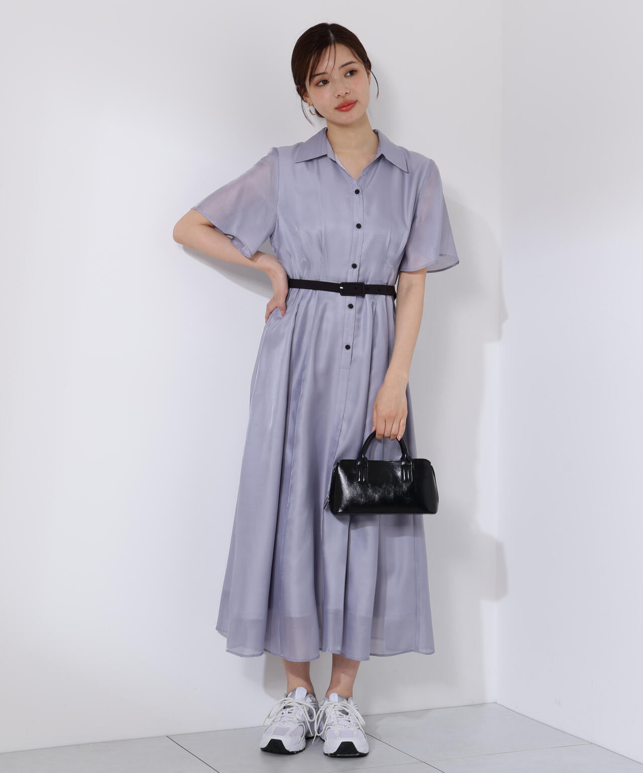 配色シャツワンピース